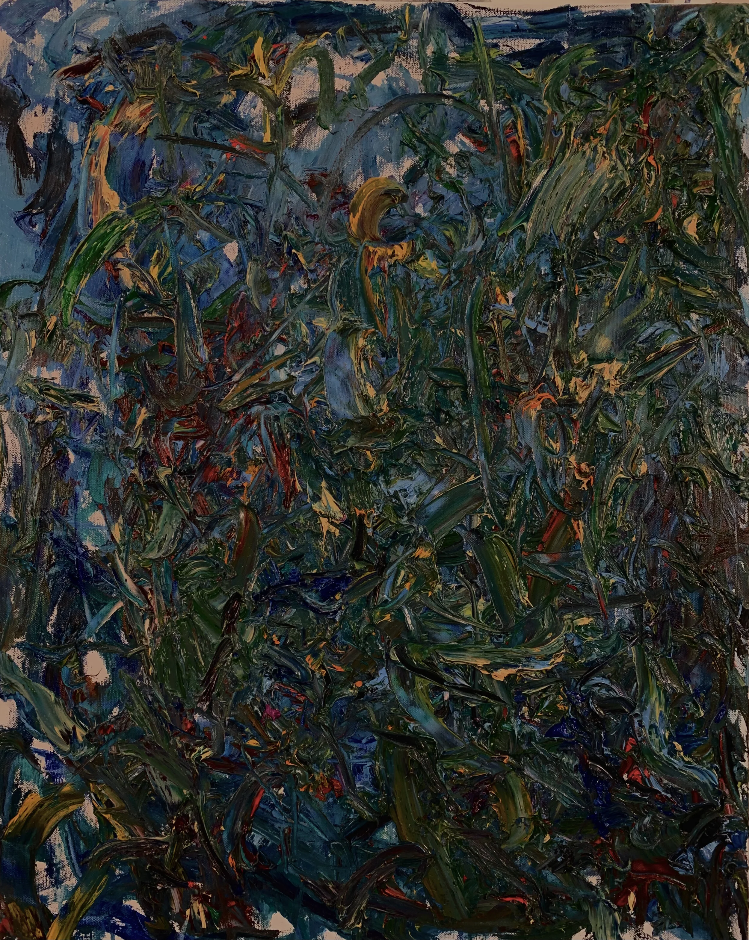 "Green City #105, Elemental, oil on canvas, 30"x24"