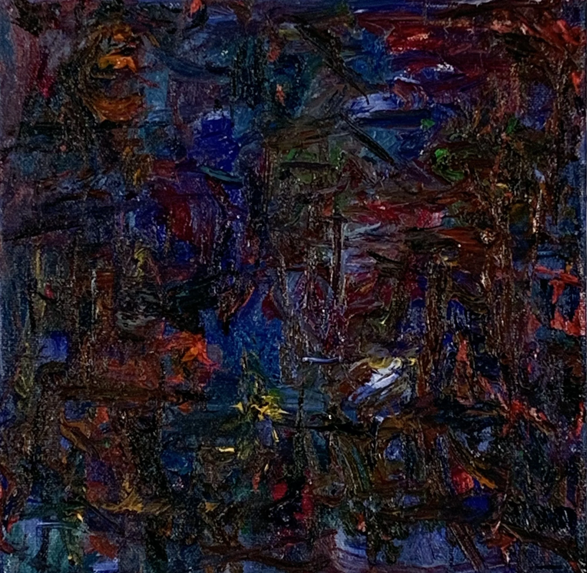 “Green City #124,” oil on canvas, 10”x10” (3-22-2022)