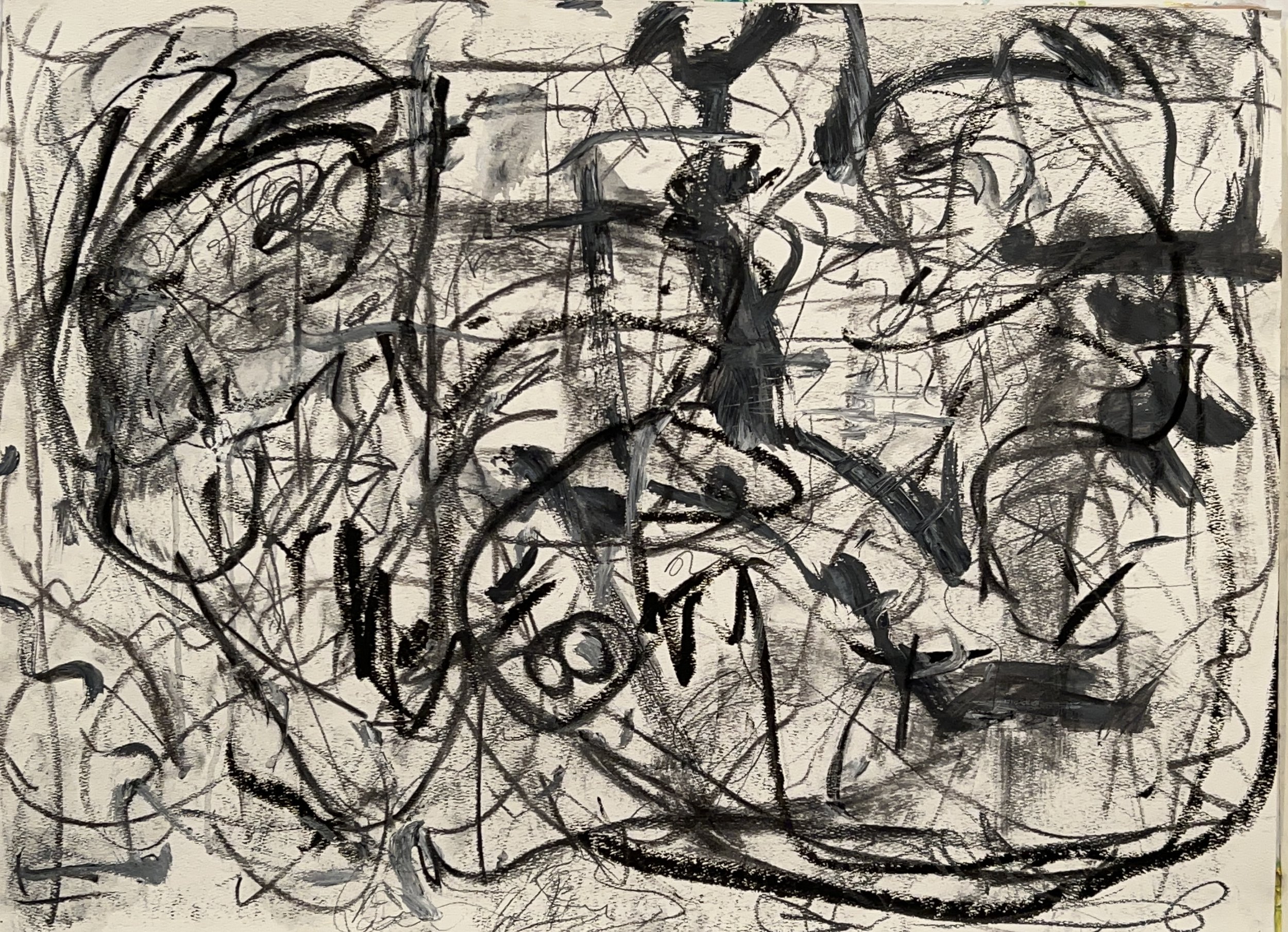 “Wow!ie Zz!,” charcoal, pencil, mixed media on Utrecth water rcolor paper, 5-6-2003,1-30-2024
