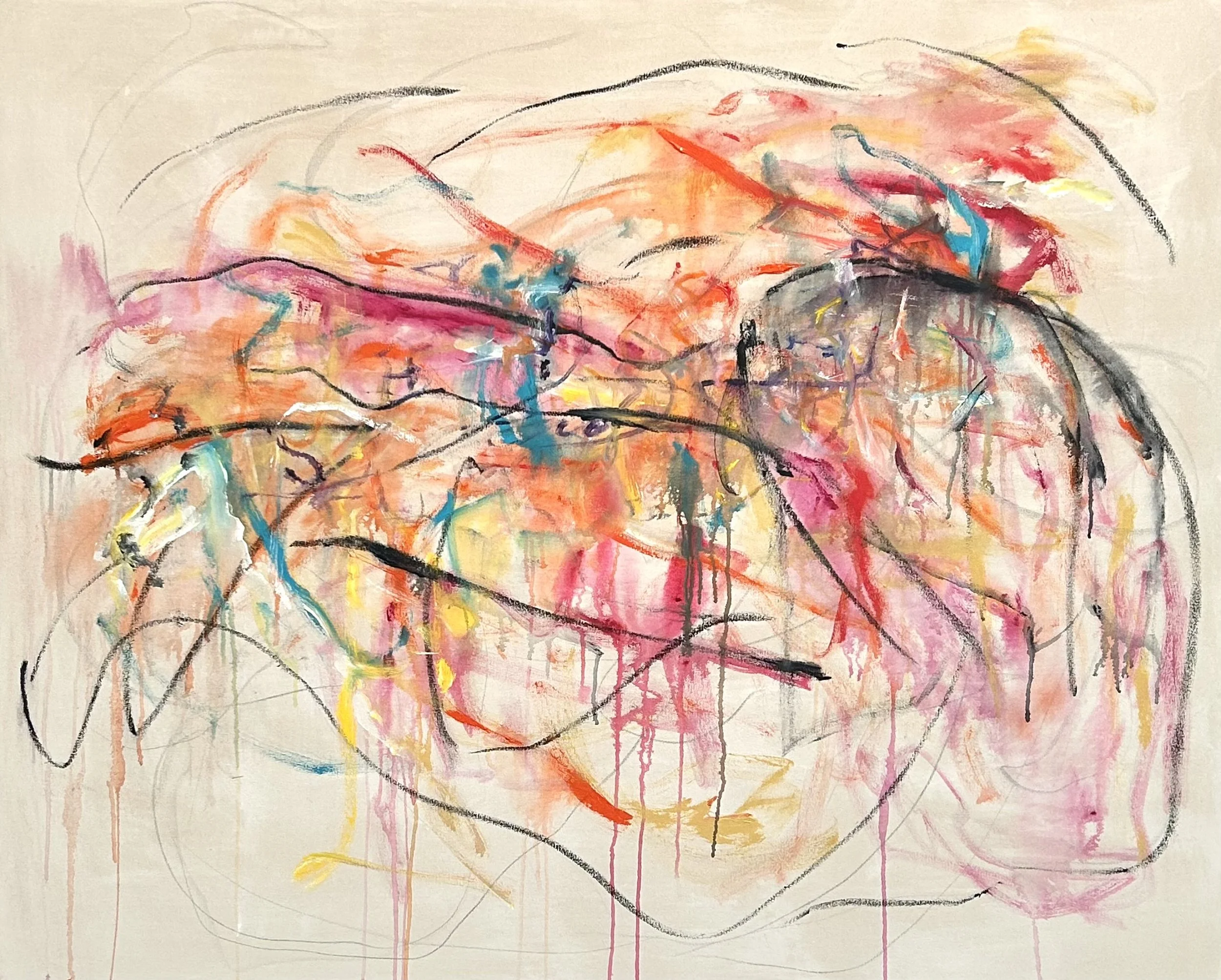 "7-11-2025," acrylic, oil , pencil on canvas, 48"x60"