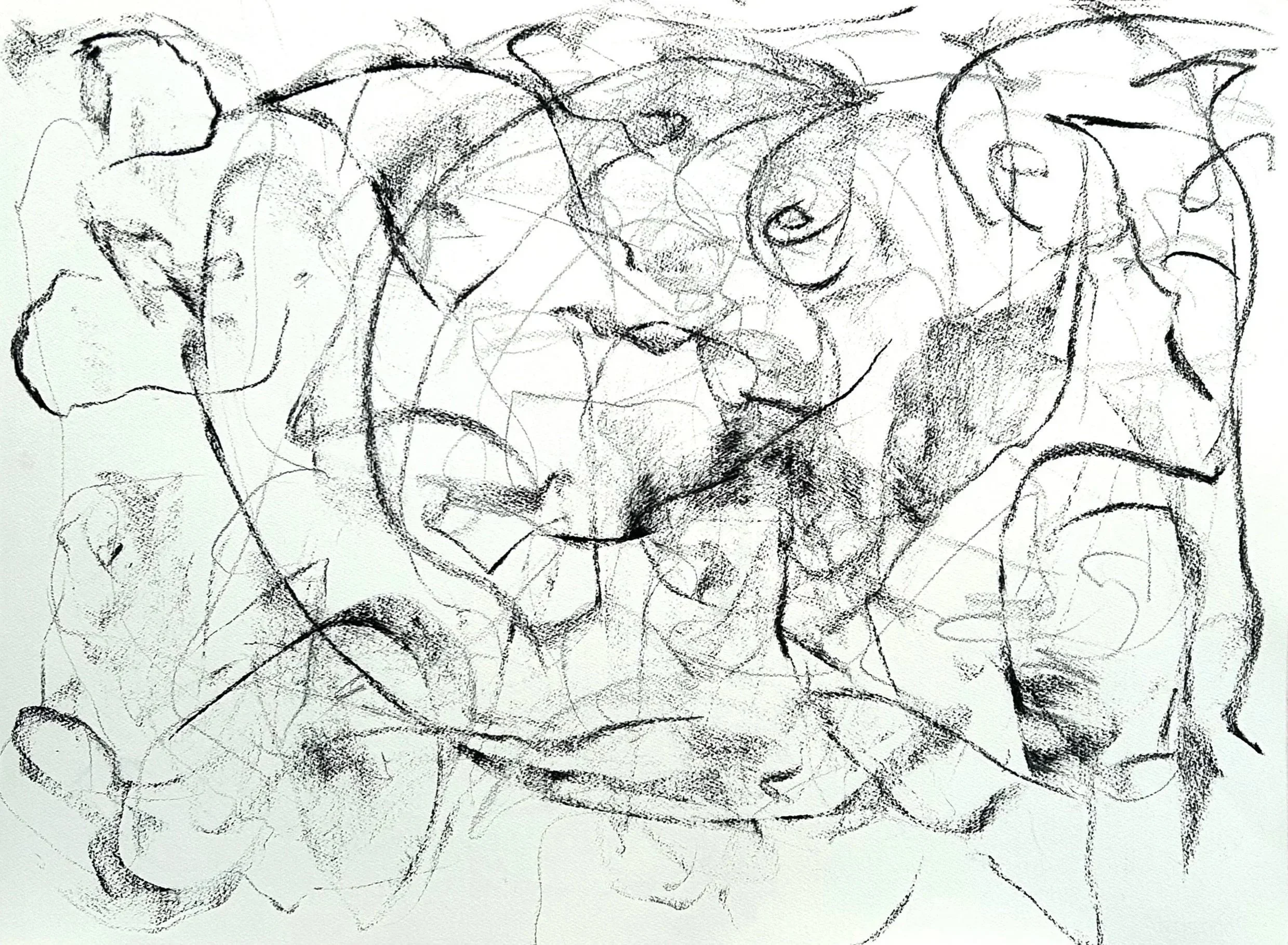 “July 4-2025,” pencil and charcoal on Fabriano watercolor paper, 22”x30”