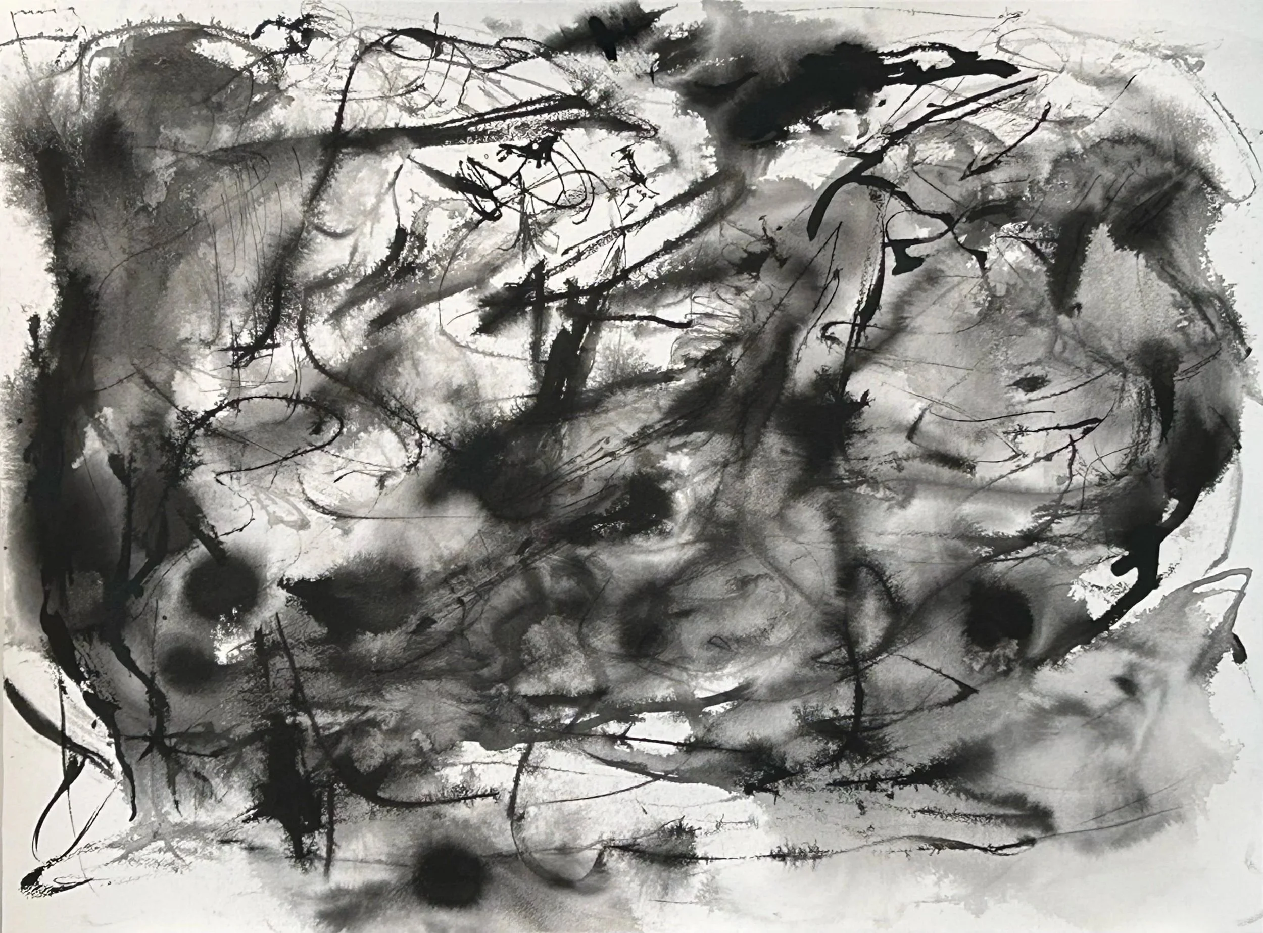 “Sumi ink on Arches watercolor paper,” 22”x30”, (5-10-‘25)