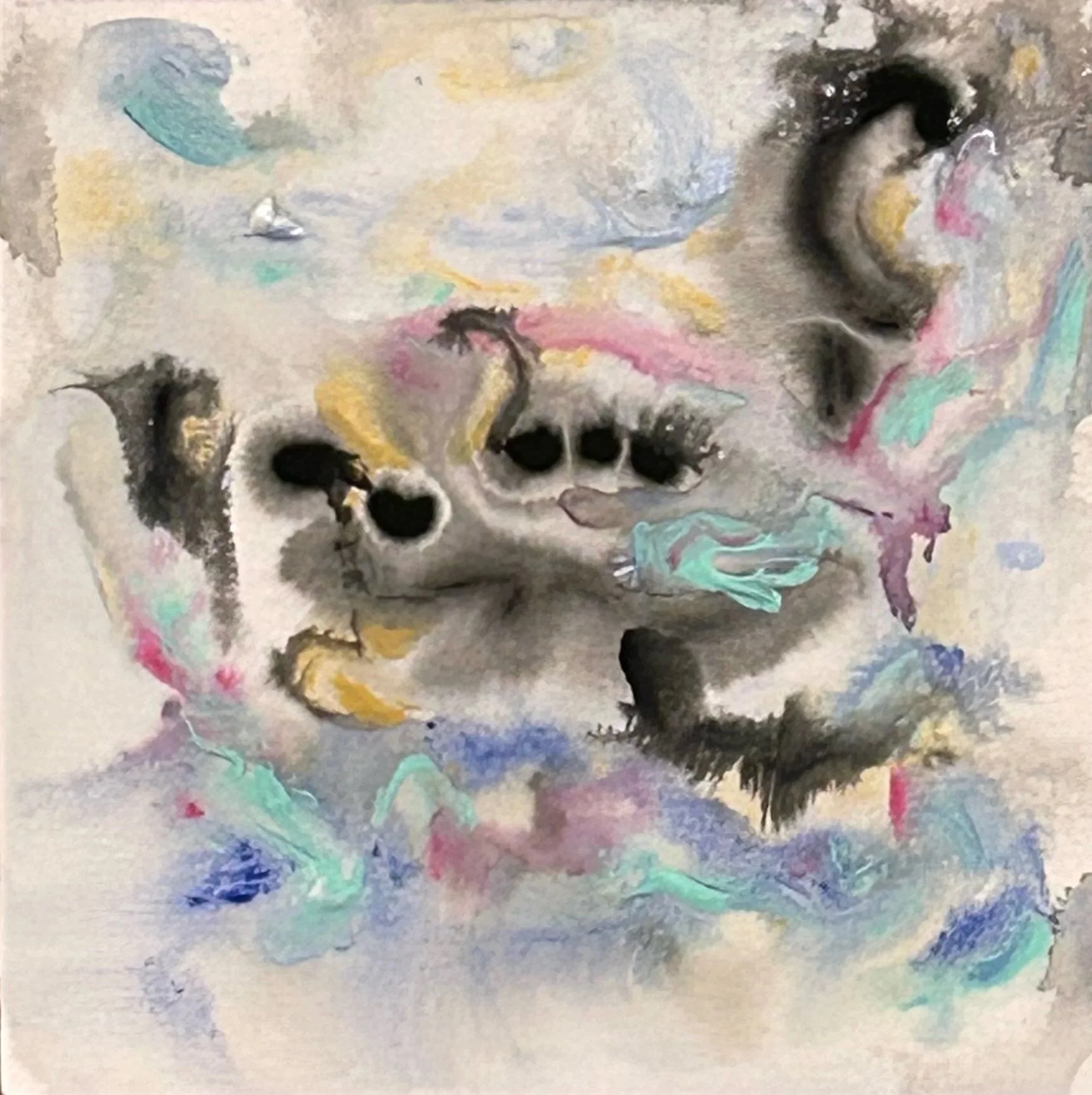 “8-18-‘25,” acrylic, Sumi ink on Fluid watercolor paper, 8”x8”