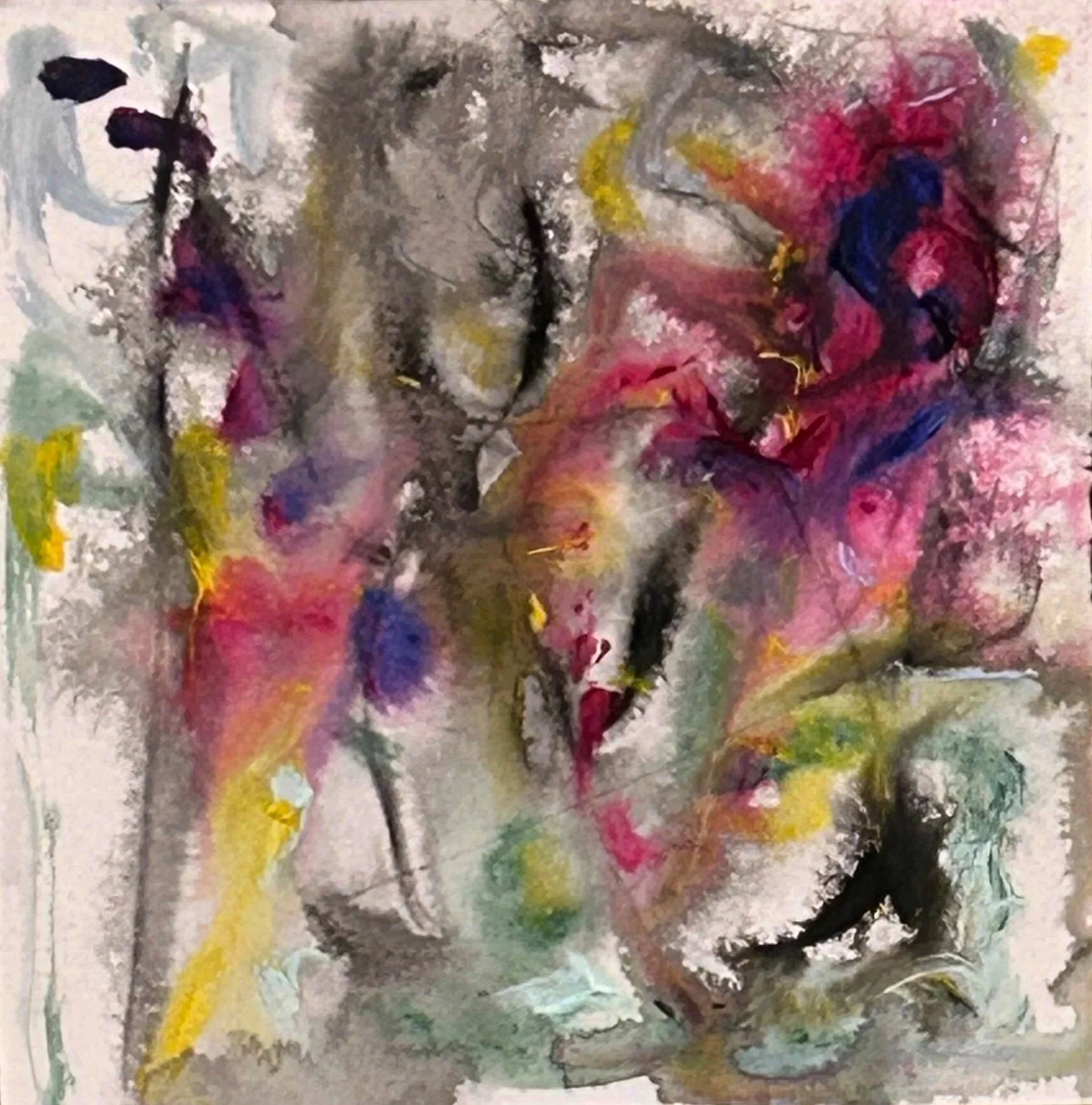 “8-18-‘25,” acrylic, Sumi ink on Fluid watercolor paper, 8”x8”