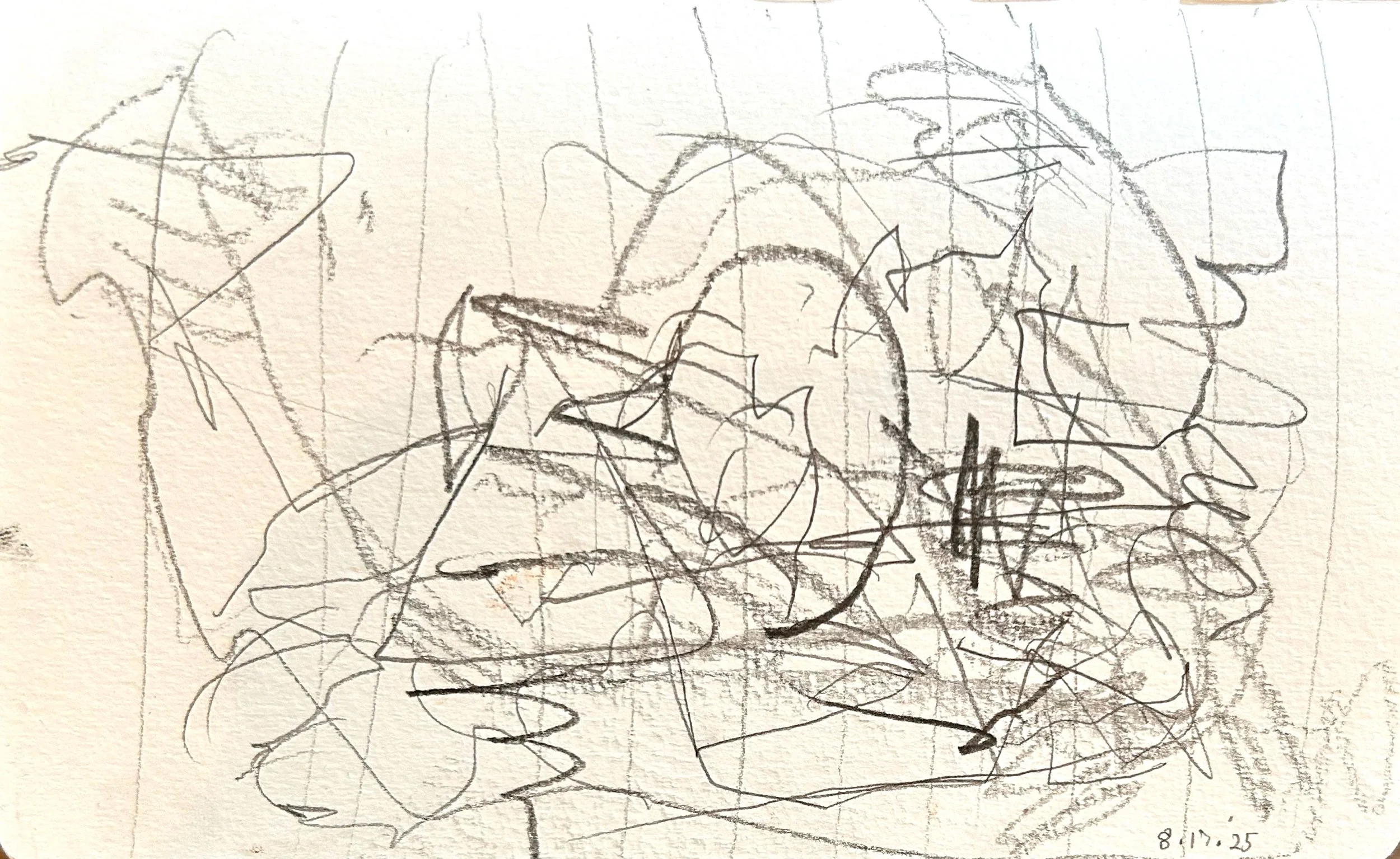 “8-17-‘25,” pencil on paper, 5”X8”