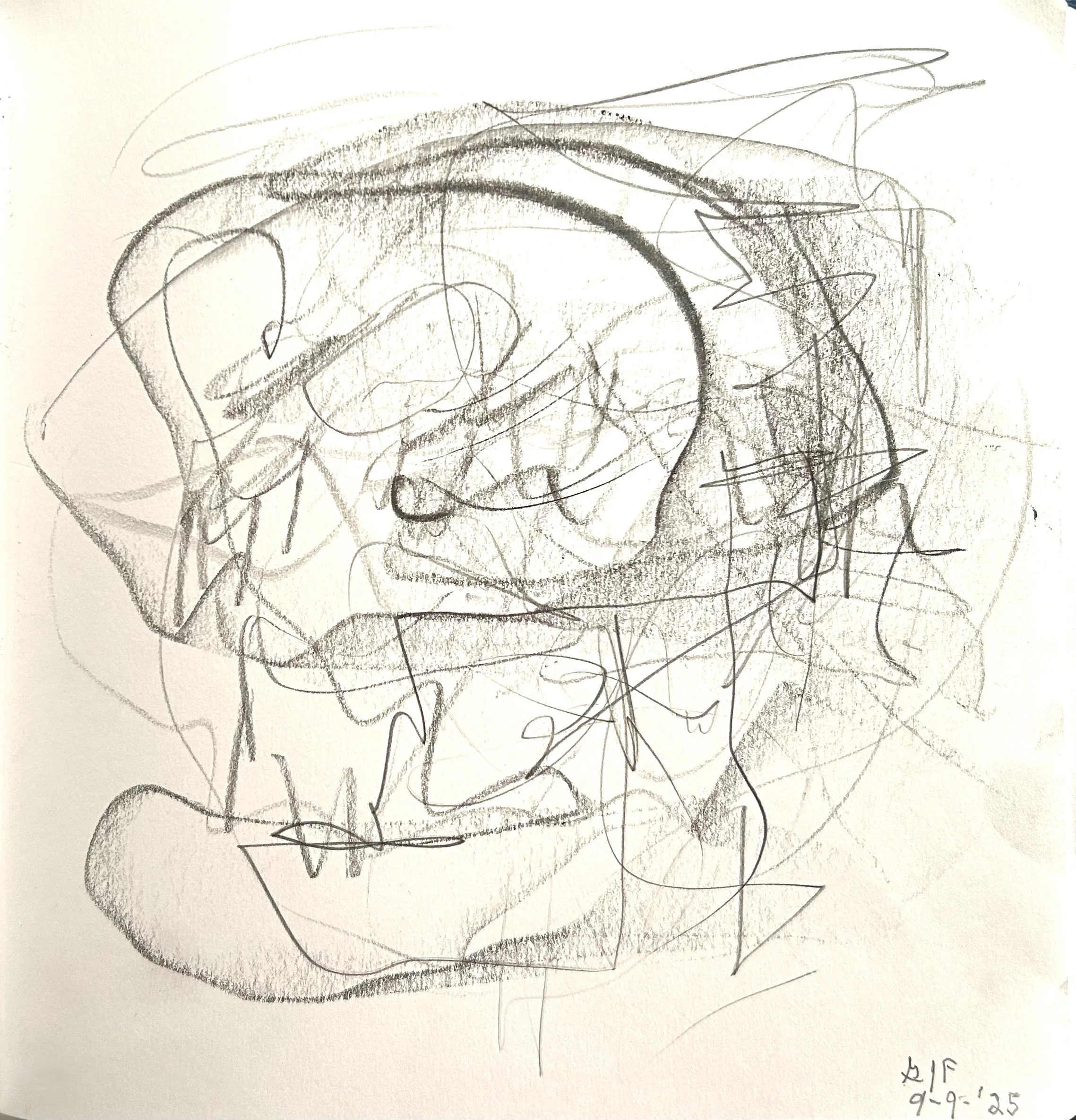 “9-9-‘25,” pencil on paper, 9”x9”