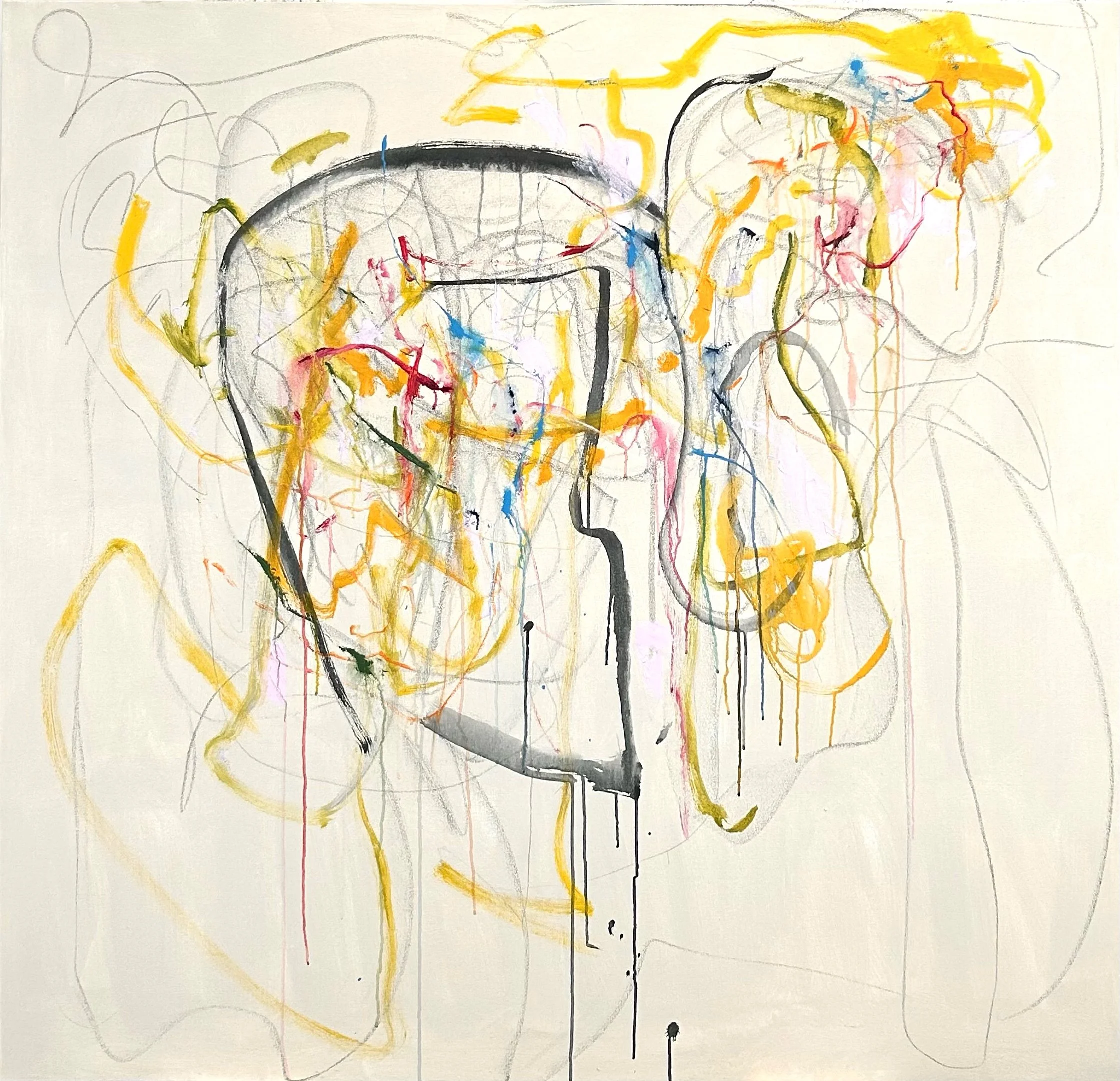 “9-11-‘25,”pencil, Sumi ink, acrylic, on canvas