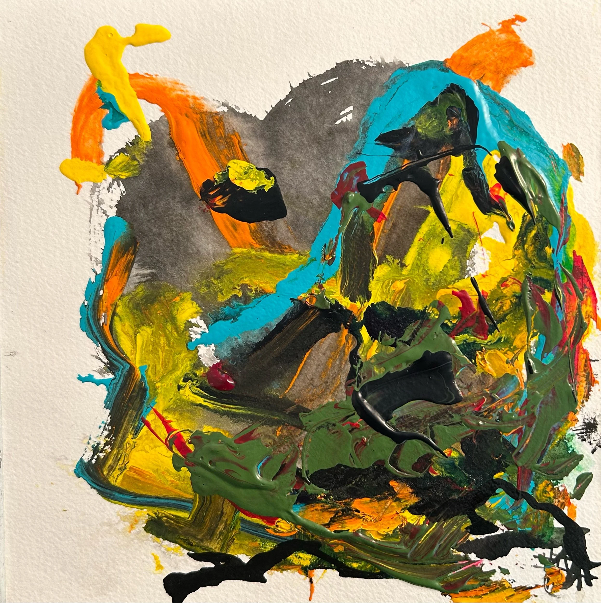 “9-13-‘25,” acrylic and Sumi ink on Fluid watercolor paper, 8”x8”
