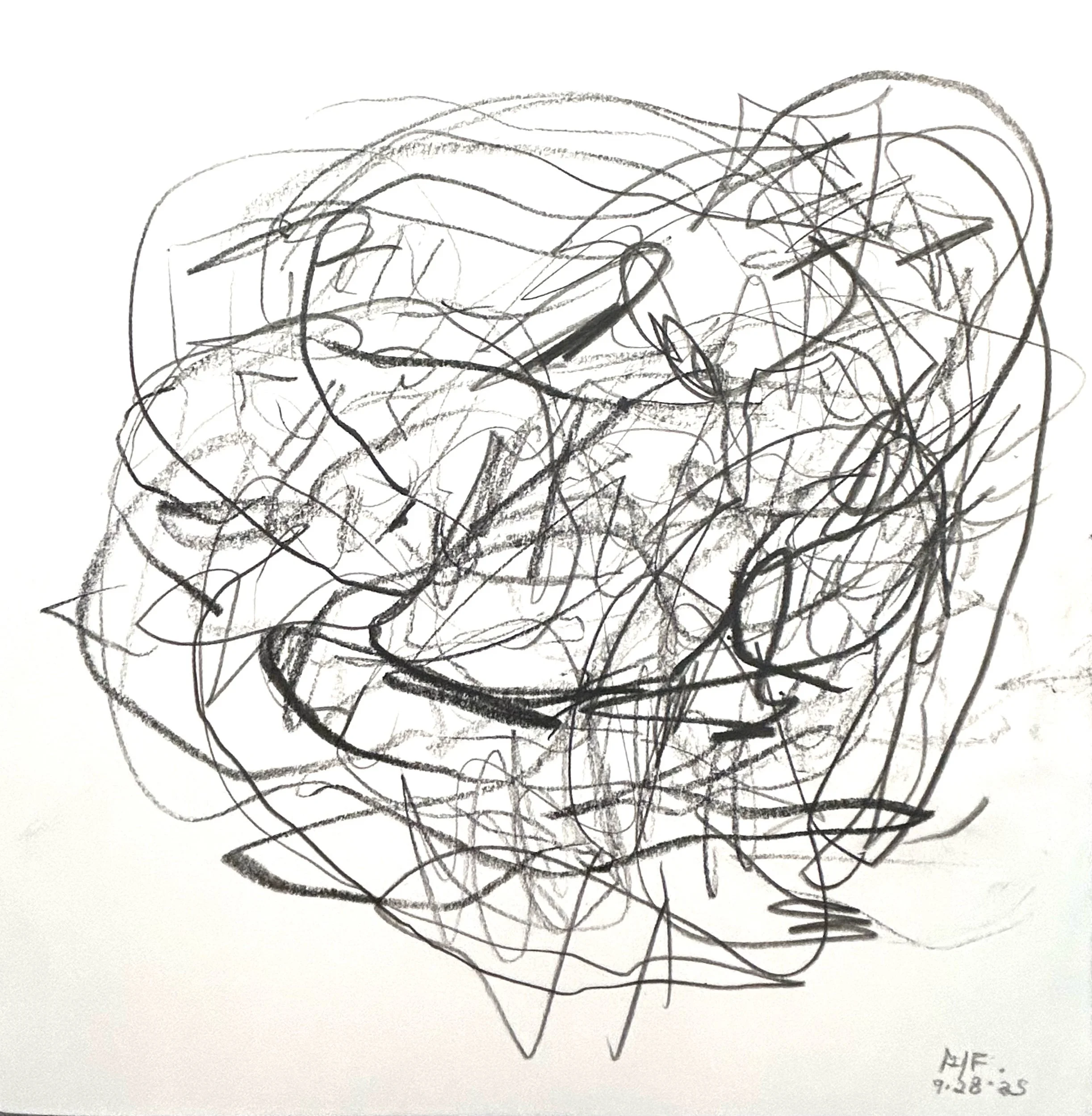 “9-28-‘25,” pencil on paper, 9”x9”