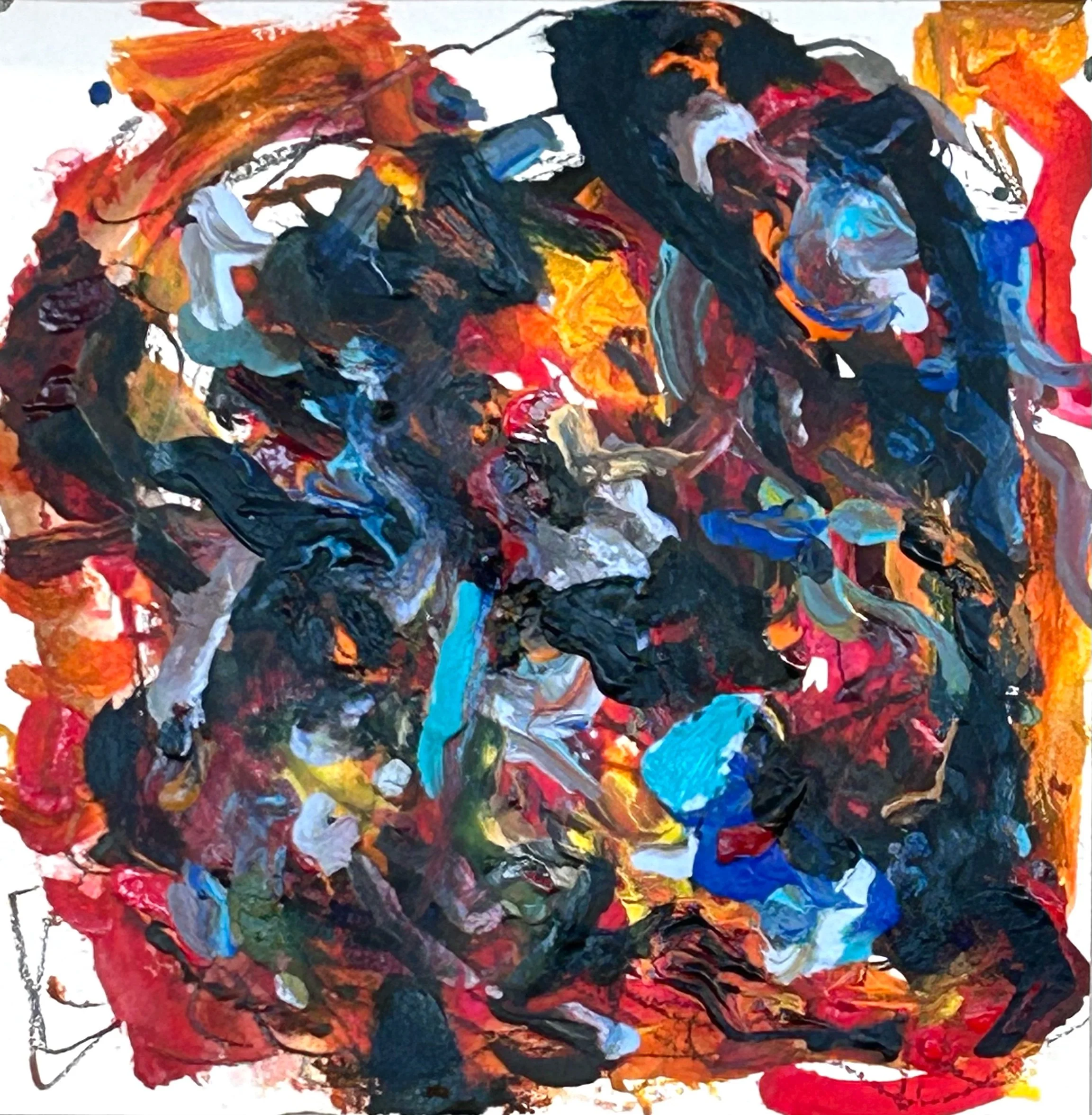 “A Gathering" 11-21-‘25, graphite, acrylic, Sumi ink, oil stick, 8”x8”