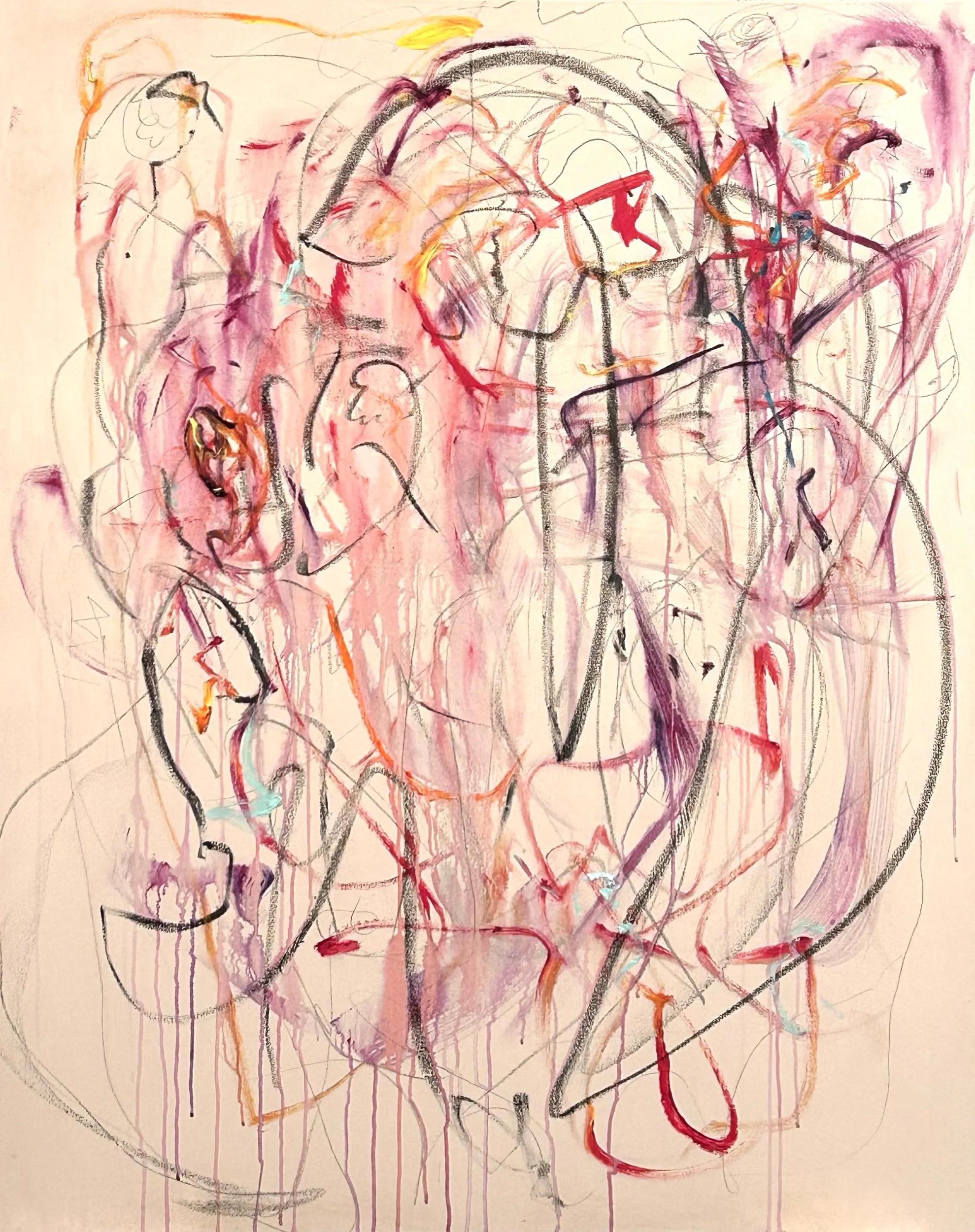  “A Gathering,” 1-2-‘26, graphite, acrylic, oil stick, 60”x48"