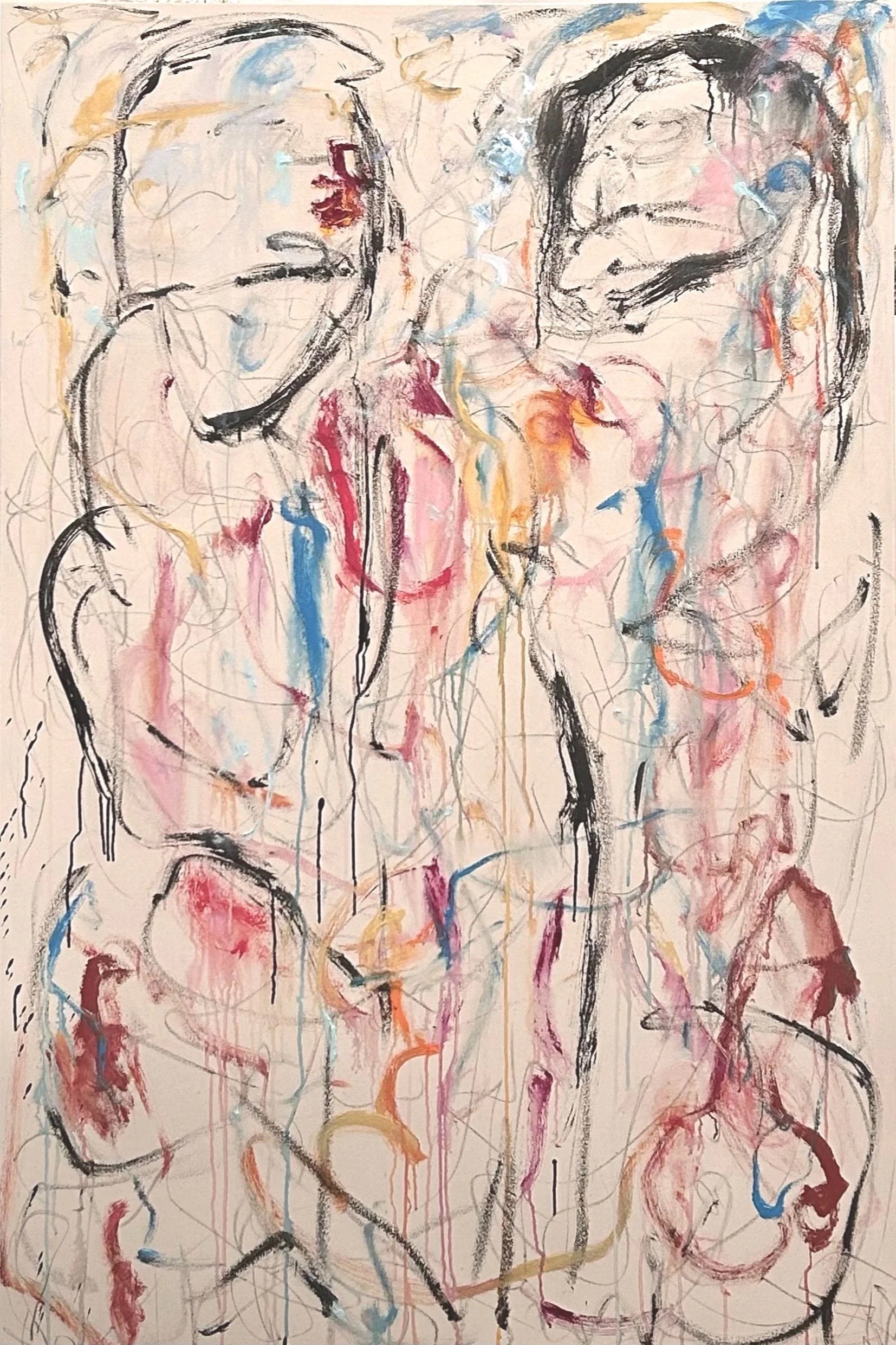 "A Gathering" from Mpls, 1-16-'26, graphite, acrylic Sumi ink, oil stick on canvas, 60"x48"