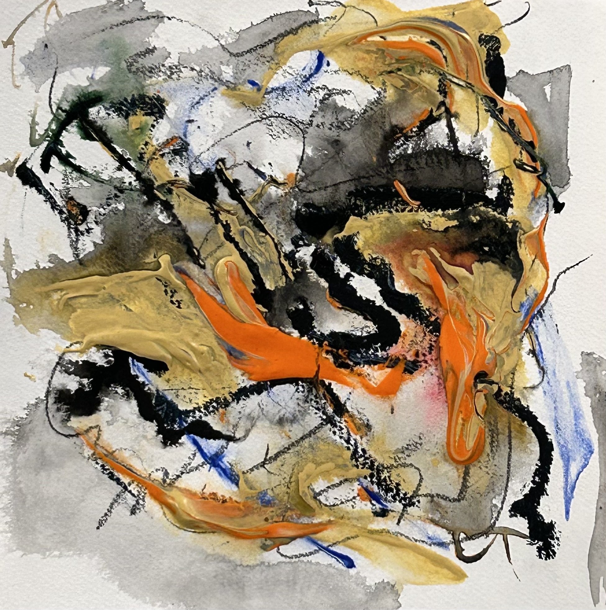 7-8-‘26, graphite, acrylic, oil stick, Sumi ink, on “Fluid” paper, 8”x8”