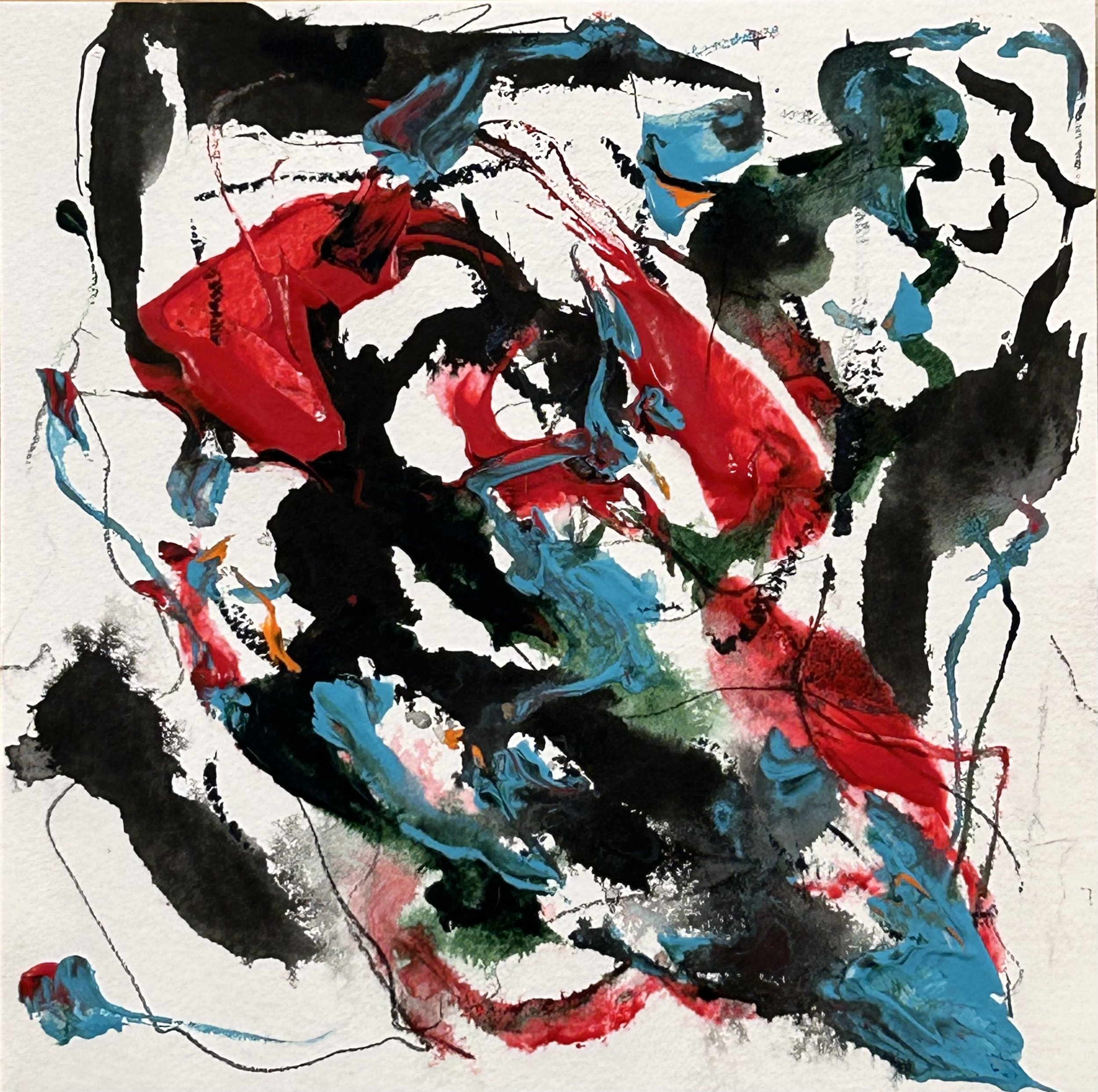 7-8-‘26, graphite, acrylic, oil stick, Sumi ink, on “Fluid” paper, 8”x8”