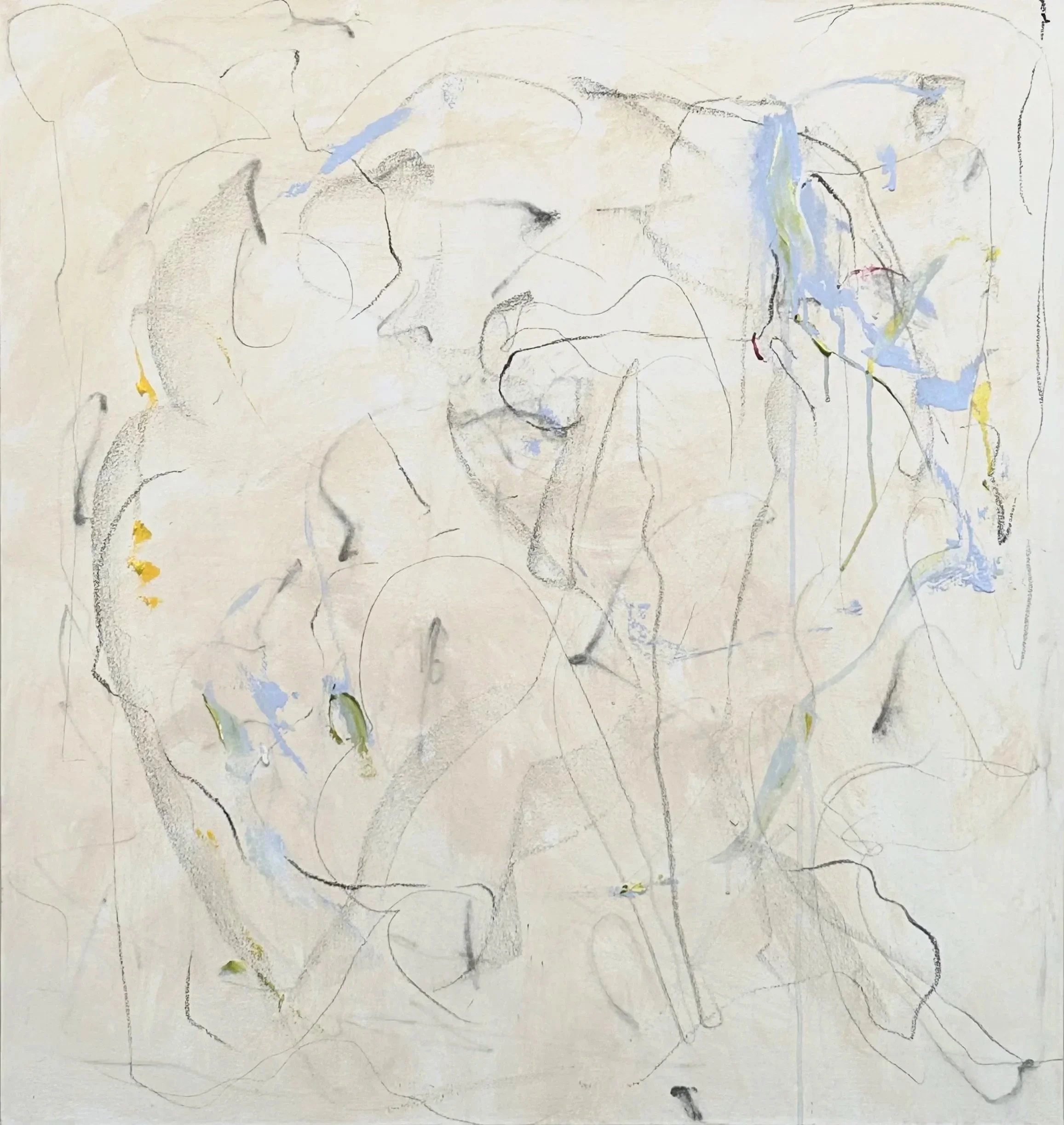 8-12-‘26, graphite, acrylic, oil stick and ink  on canvas, 36”x34”