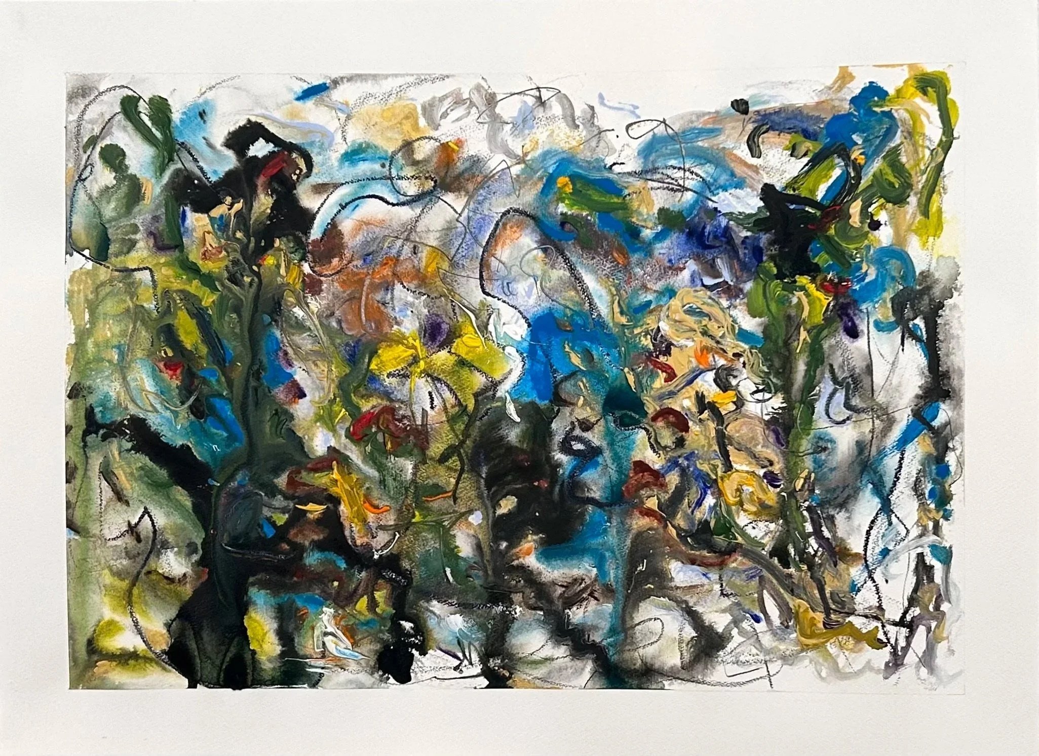 8-10-‘26, graphite, acrylic, oil stick, Sumi ink on Fabriano watercolor paper, 22”x30”
