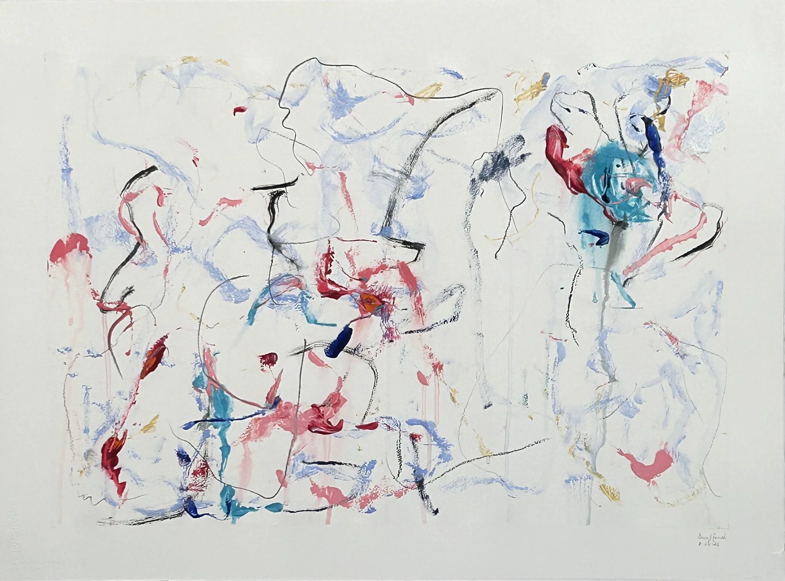 8-24-‘26, graphite, acrylic, Sumi ink, oil stick on Fabriano watercolor paper, 22”x30” 
