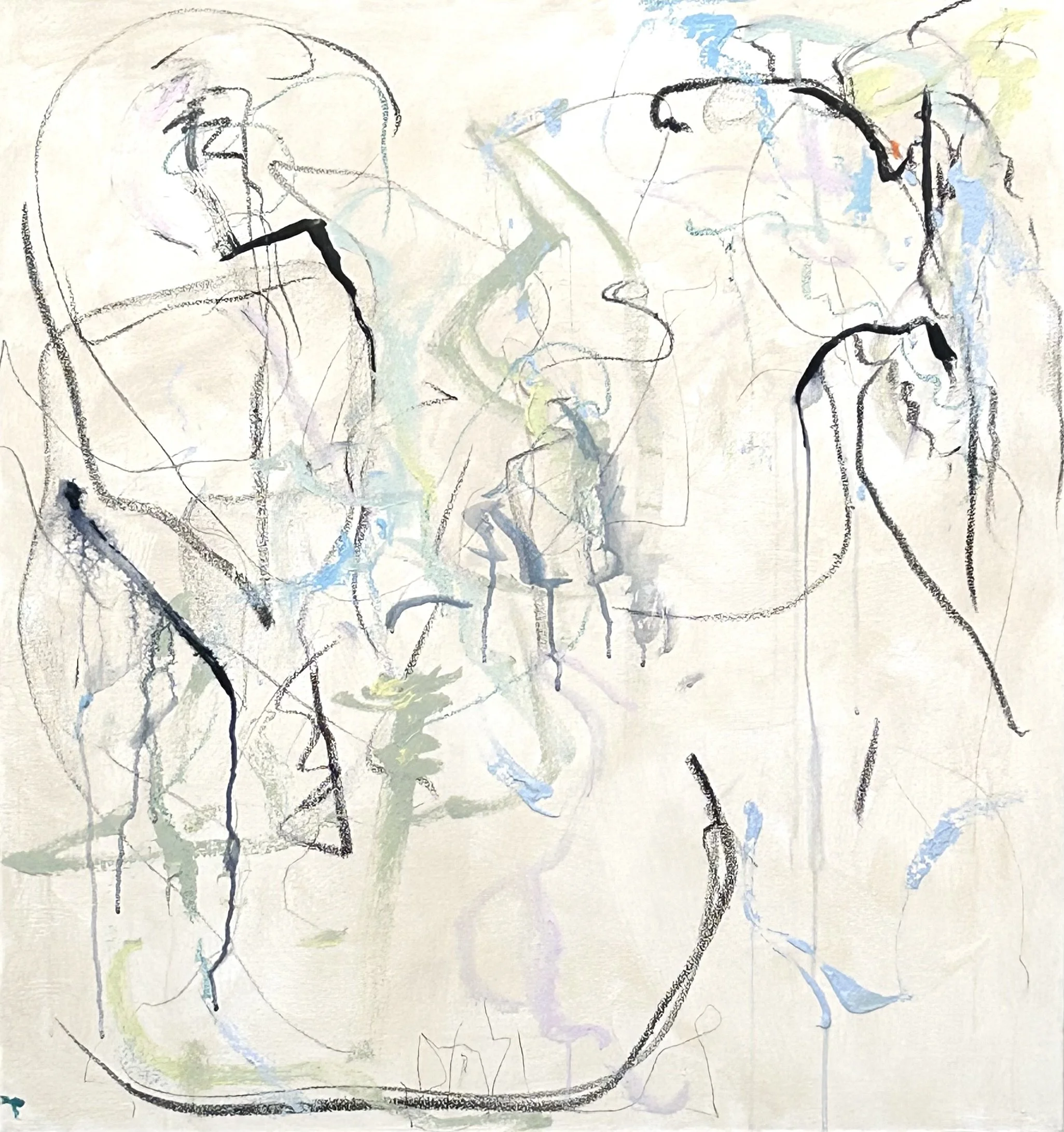 ”Seijaku, …but I am running on water,” graphite, acrylic, Sumi ink, oil stick, on canvas, 36”x34” (10-6-‘26)