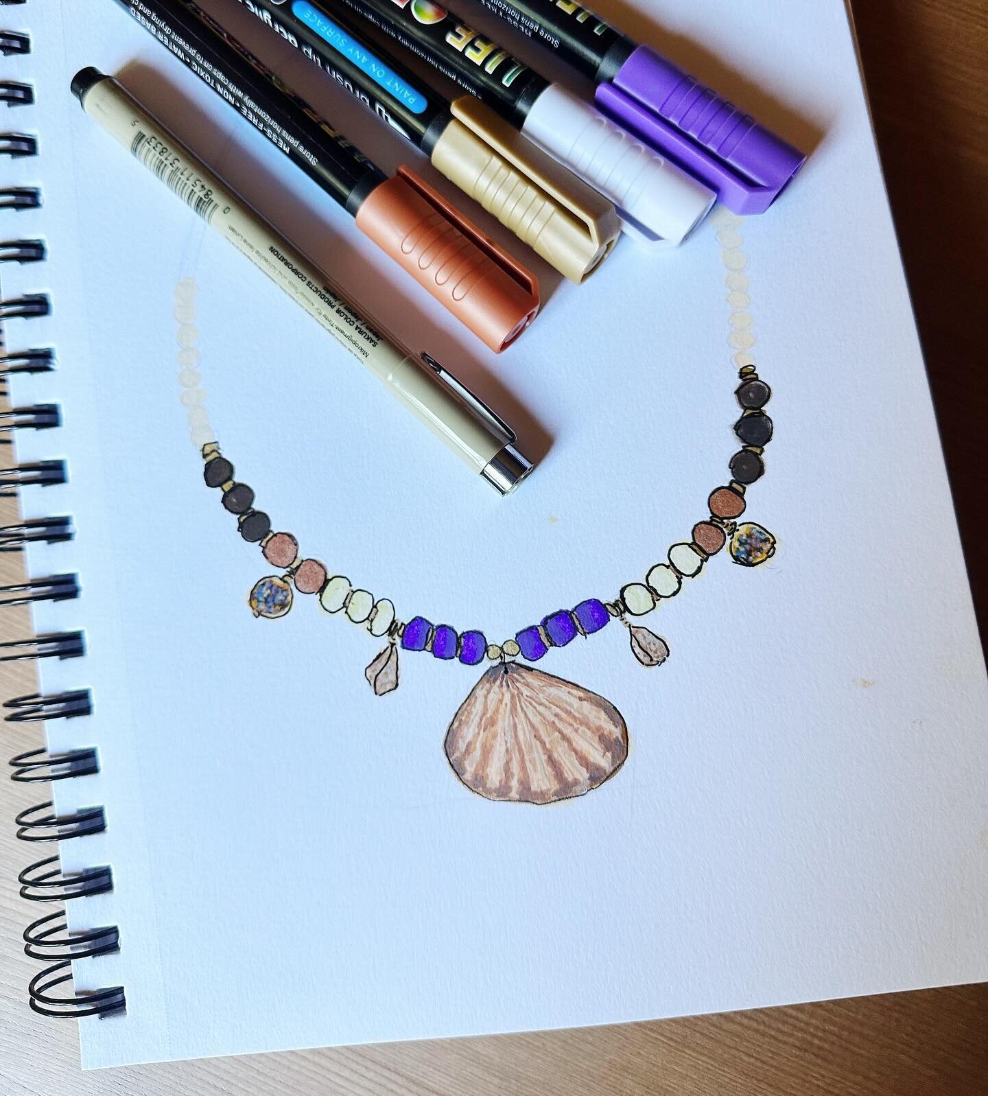 Sunday sketching. Just a quick design idea with my very limited options in art supplies. Only a few weeks to go until I collect a few more (and some jewelry supplies too) from the US. 🎨🖌️💎 

#sketchbook #coastaljewelry #quicksketch #messysketch #c