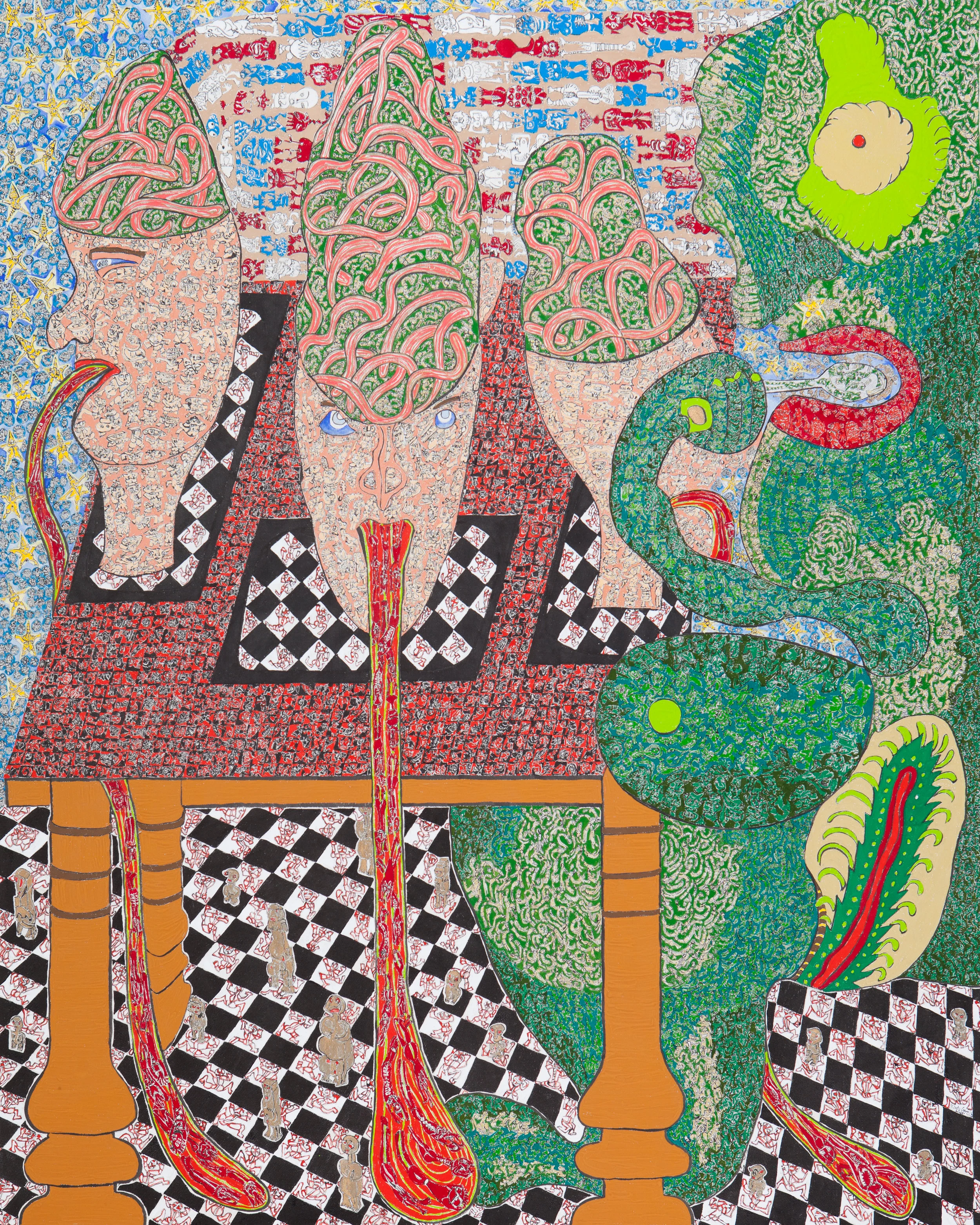 Check Mate: Monkey Stew, 4’x4’, gouache on water color paper, 2012.