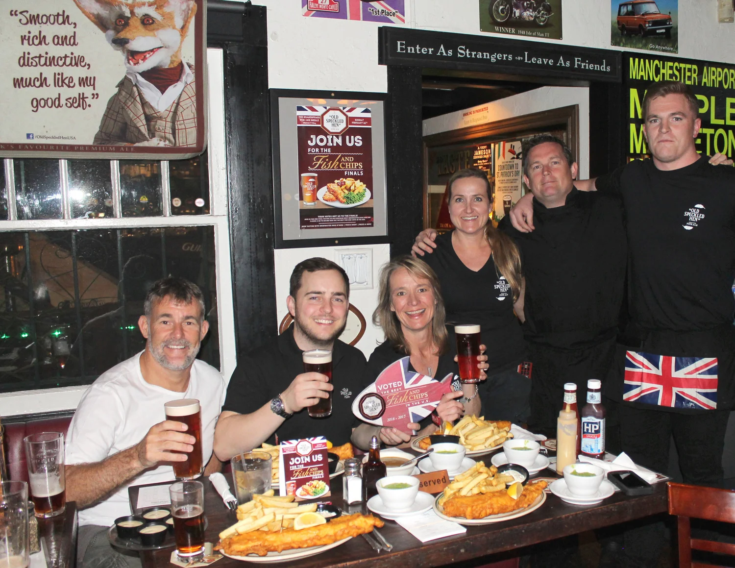 Greene King Brewery Export Director, Dave Patmore Hill, Head Brewer, Ross O'Hara, Shakespeare Pub General Manager, Ruth Thomas, Assistant General Manager, Nikki McEwan-Beatty, Head chef, Thomas Beatty & Employee of the day, Vinny O'Regan.