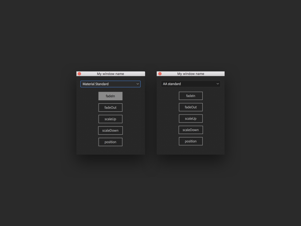 Actually UI inside of Aftereffects, I also put in Material Standard motion attributes as reference.