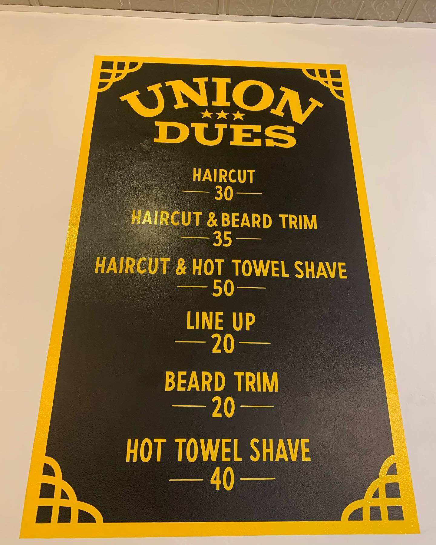 Shoutout to the homie @_andrewhurley for hooking up the price list this week on our wall. Master of his craft, go check out his work! #unionshave
