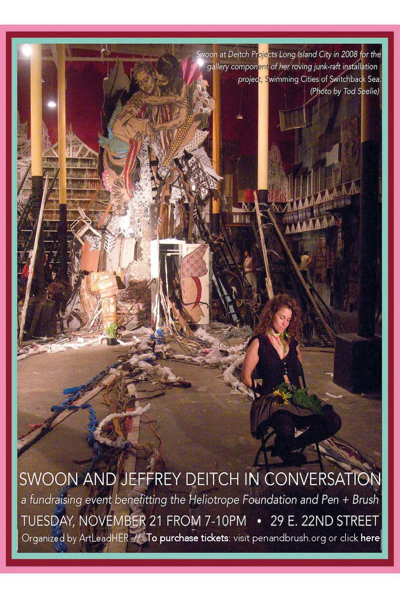 JOIN US!! Tuesday, November 21, 2017 at Pen &amp; Brush gallery for an evening of art &amp; a conversation between SWOON and JEFFREY DEITCH. The pair will talk street art, her work, and their epic artist-mentor relationship. The event is a fundraise…