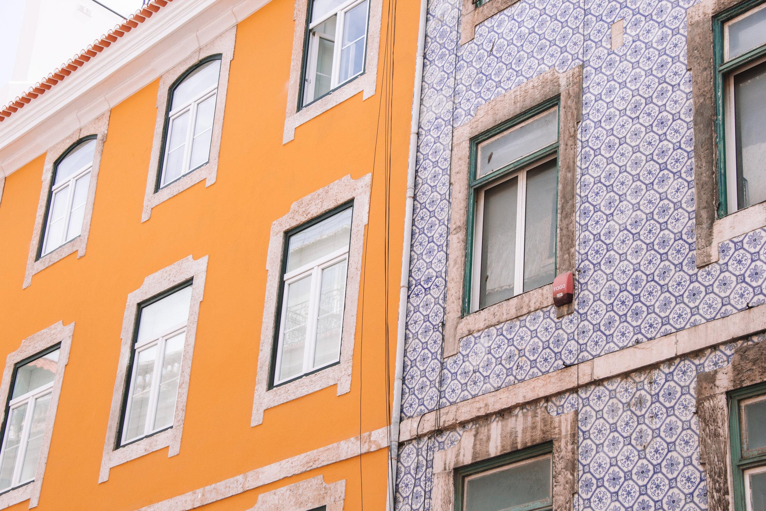 Brightly colored buildings in Portugal