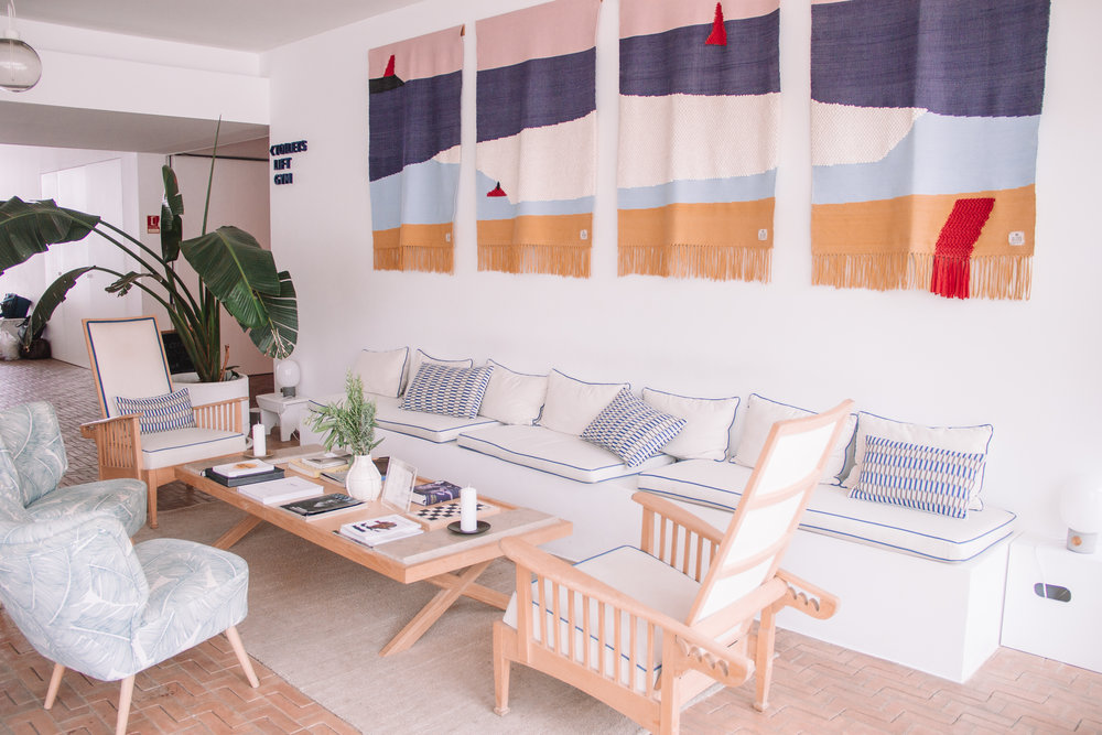 Casa Mae Lobby with hanging tapestry textiles