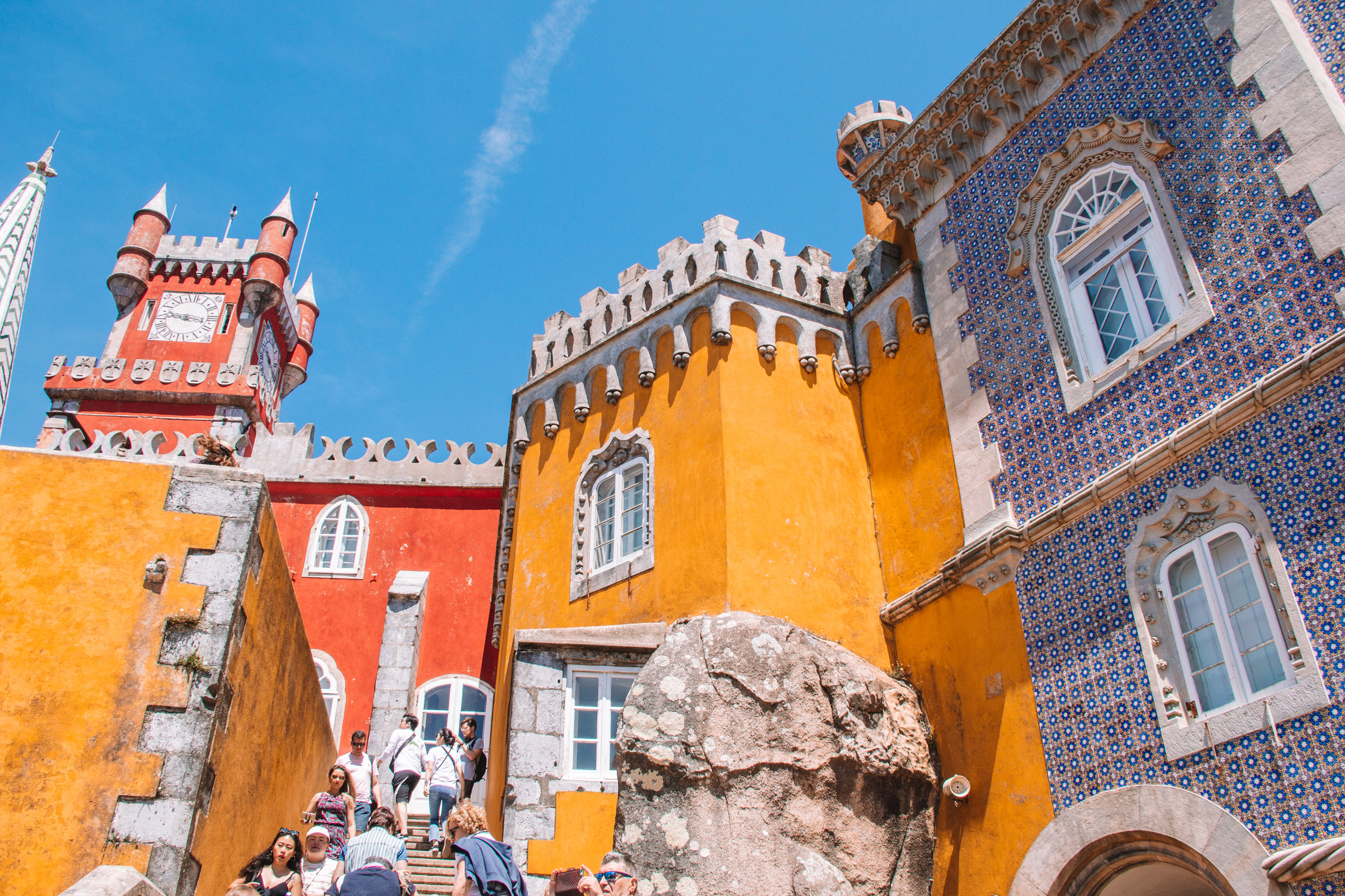 The primary colored palace walls of Pena Palace in Sintra