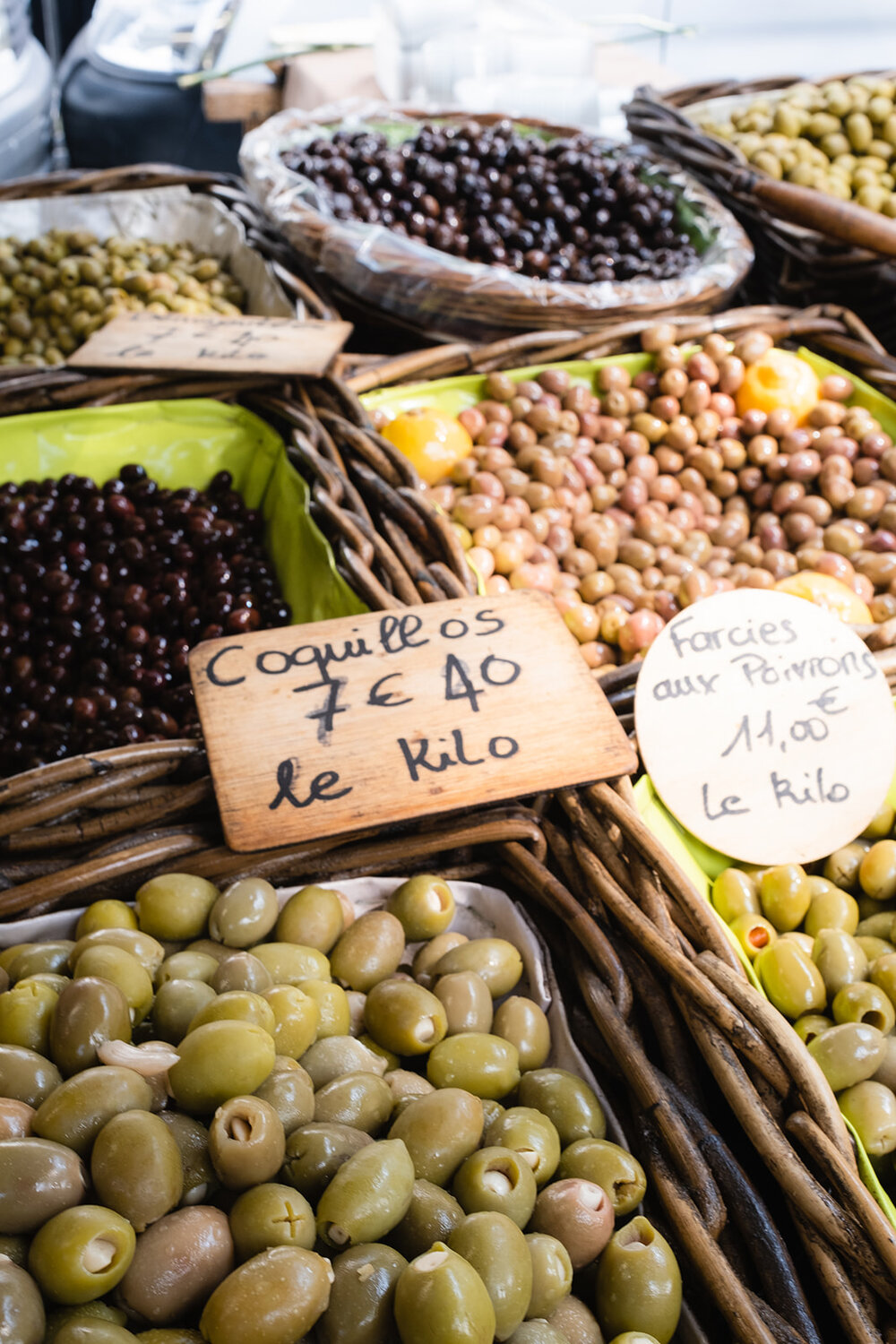 Olives for sale at a market in Arles