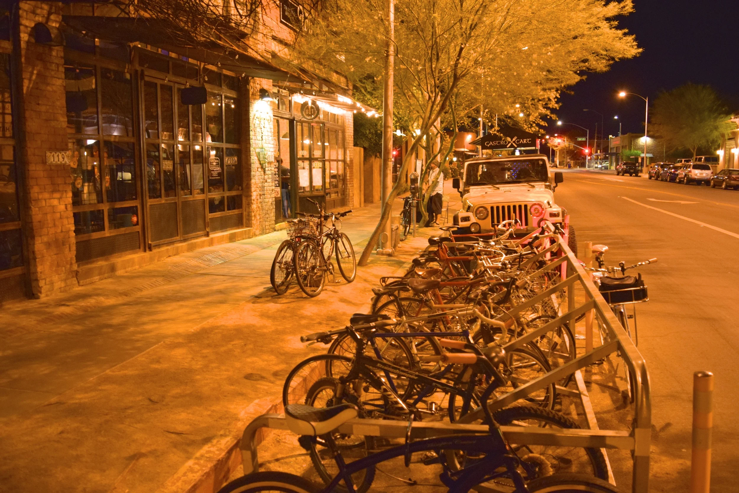 Bike parking outside Tap and Bottle