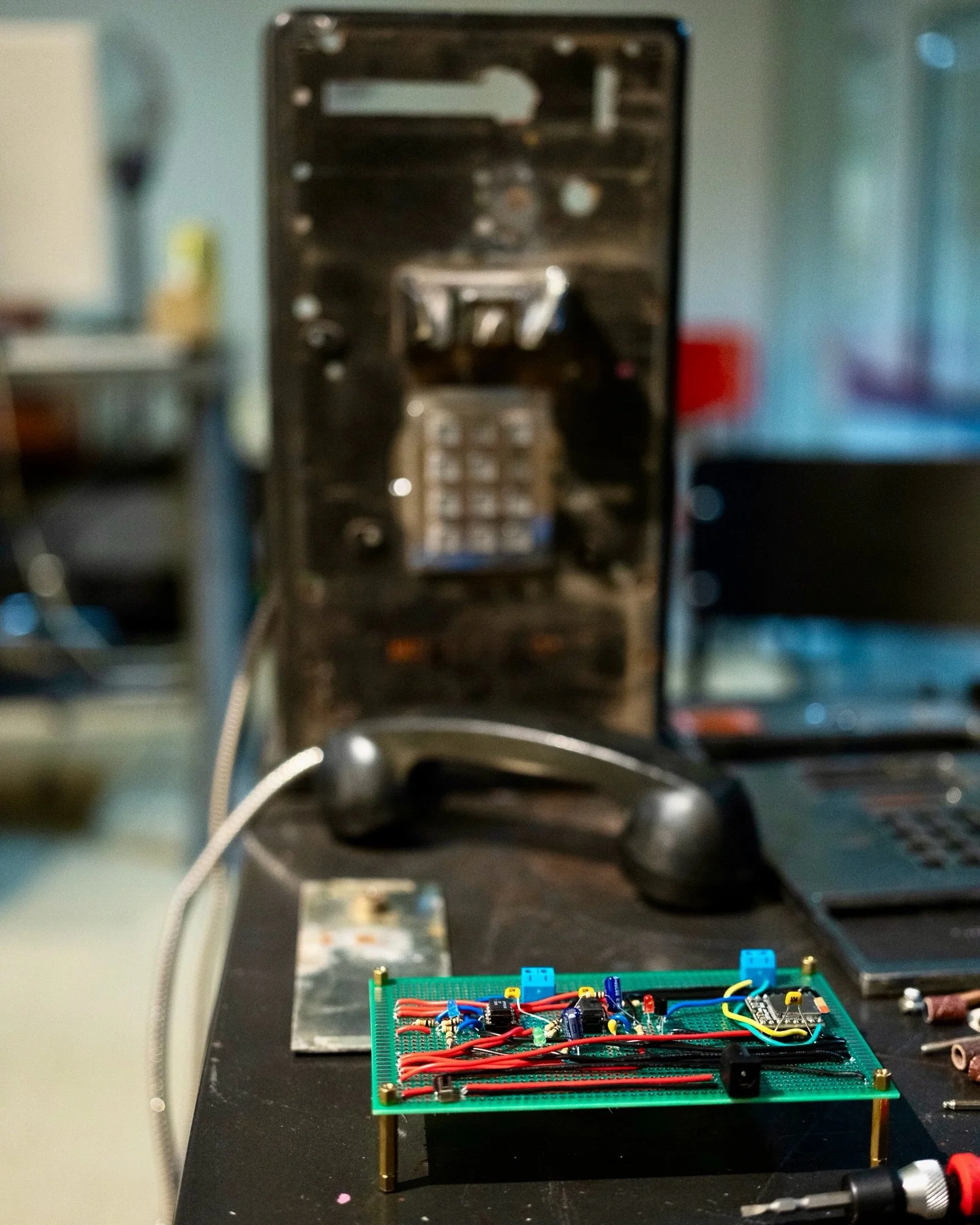 Working on something really complicated with my partner in art @camilleweins 
#payphone #electronic #engineering #art