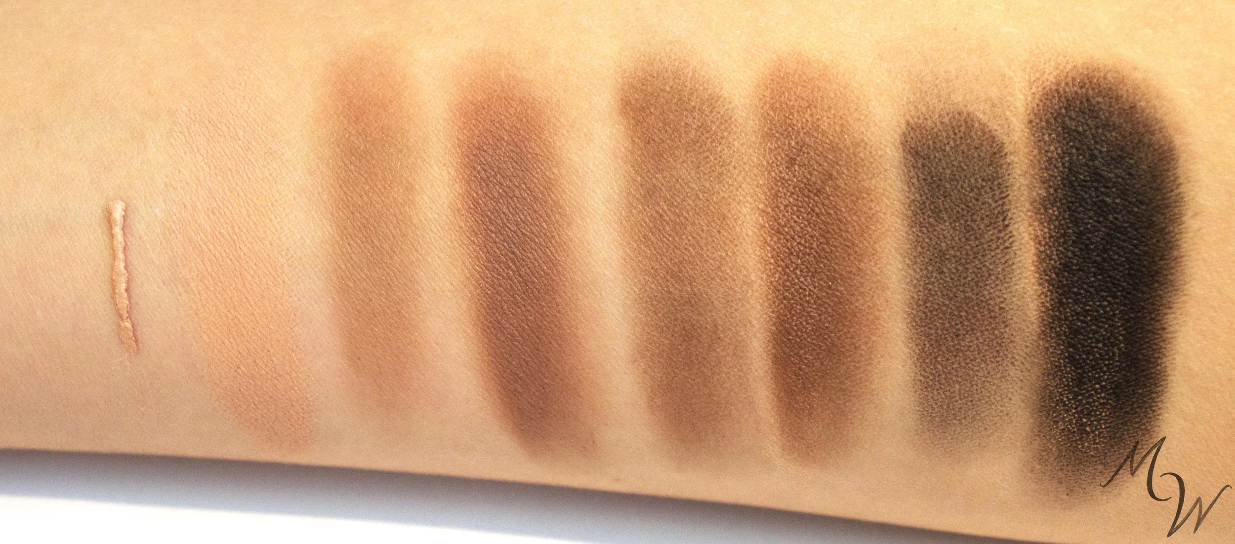 Brightening Eyeshadow Primer and Mineral Eyeshadows in Earth, Espresso, and Night alone and over Primer—no flash.
