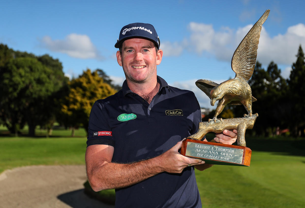 Josh Geary with the trophy following his second win in the Akarana Open in Auckland. He previously won the same tournament in 2014.