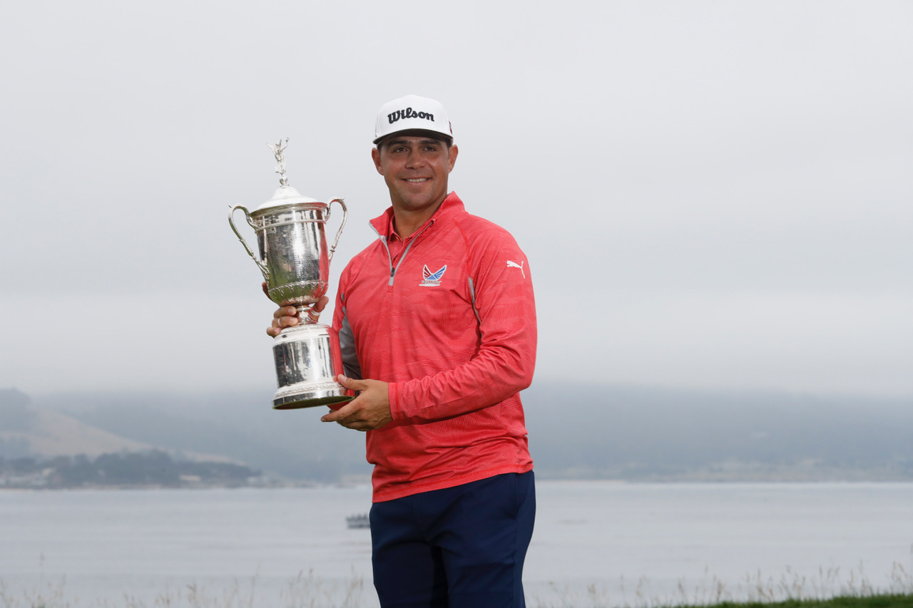 Gary Woodland poses with the trophy following his three-stroke victory in the US Open at Pebble Beach. (Copyright USGA/JD Cuban)