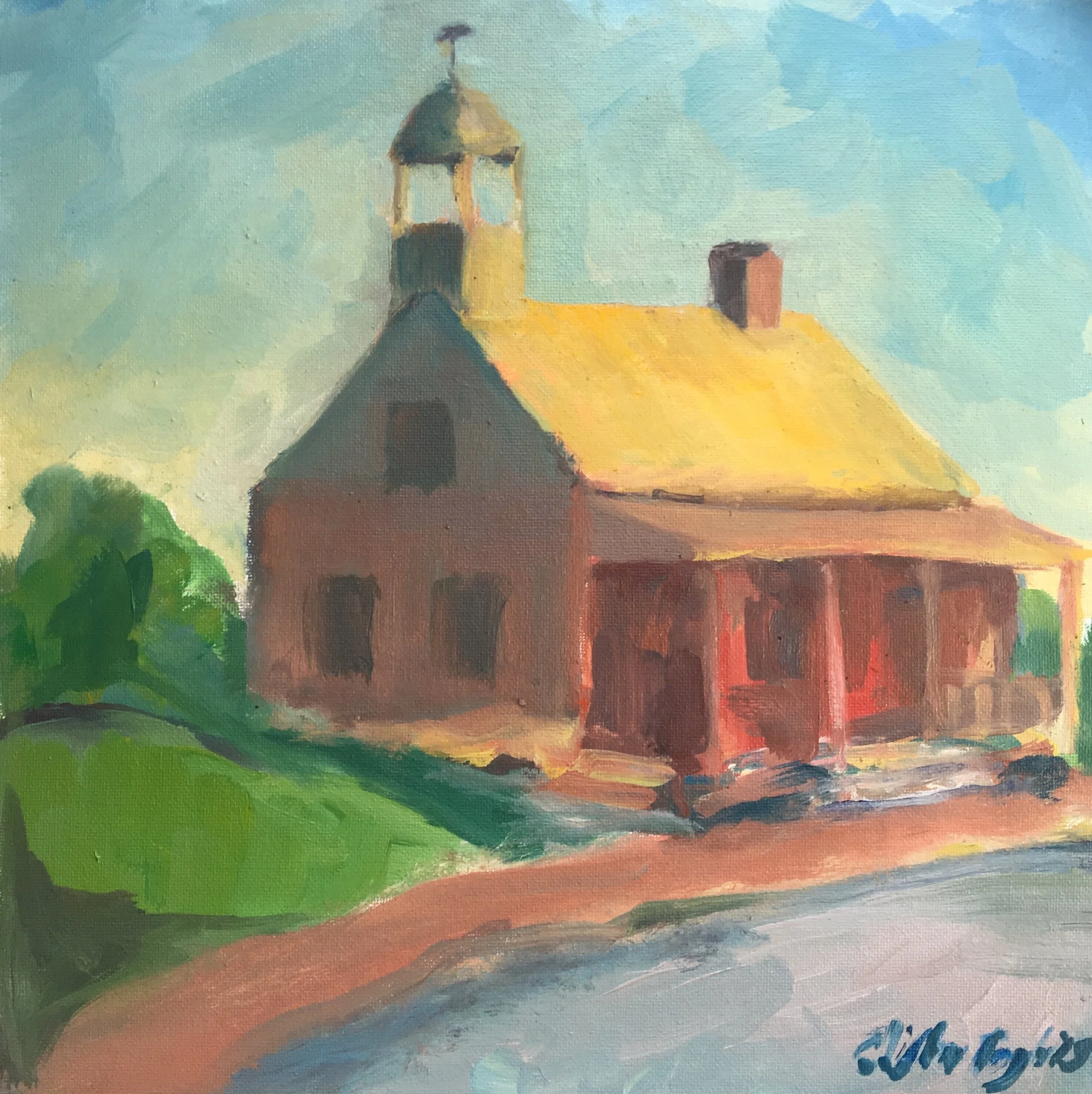 St. Philips Church, Old Salem NC. 12”x12” Oil on Canvas Board 30 August 2019