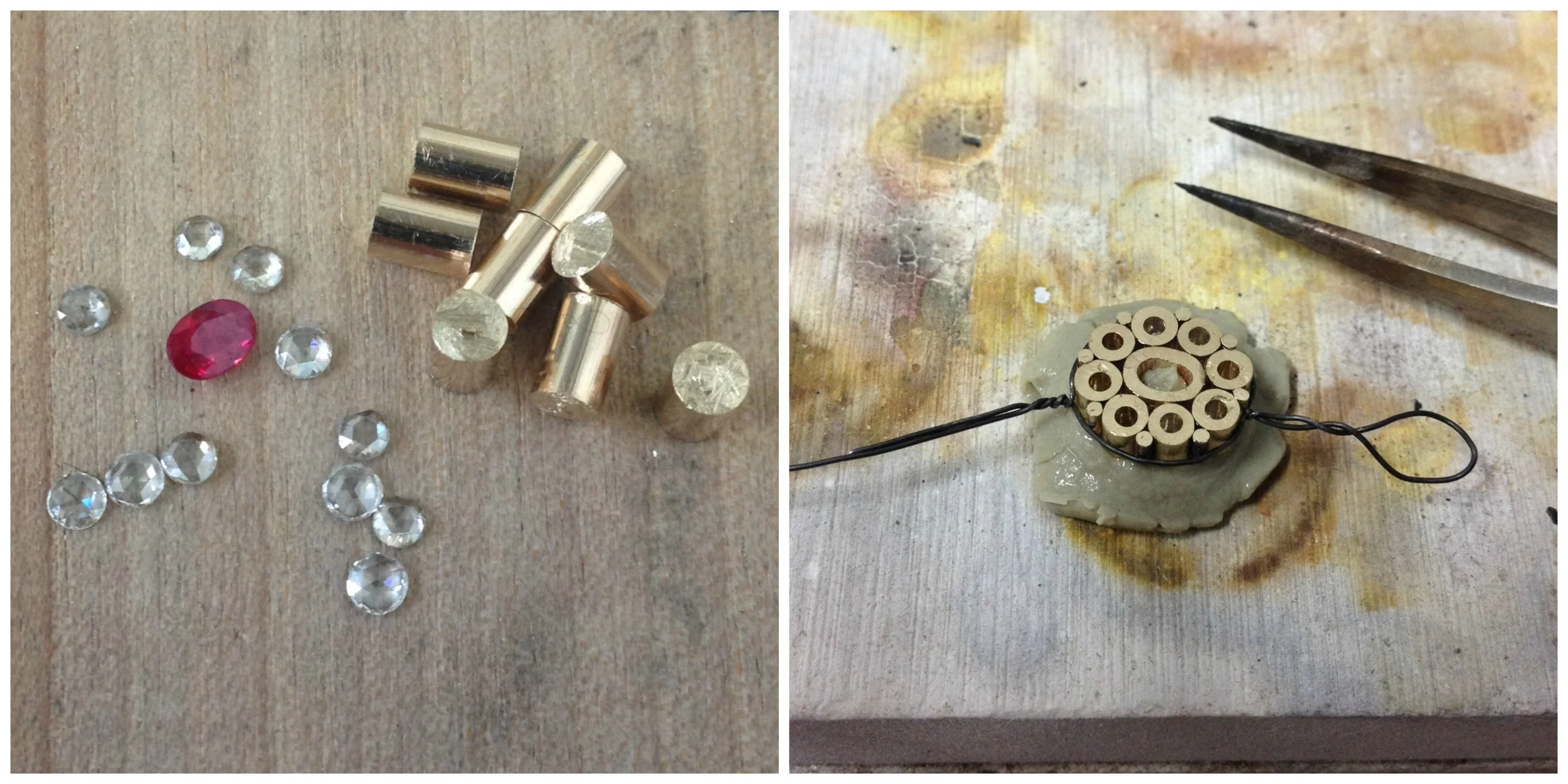 I had to source some beautiful rose cut diamonds to replace the ones which were missing and remove the rest from the existing ring. I then prepared the setting and soldered it together.