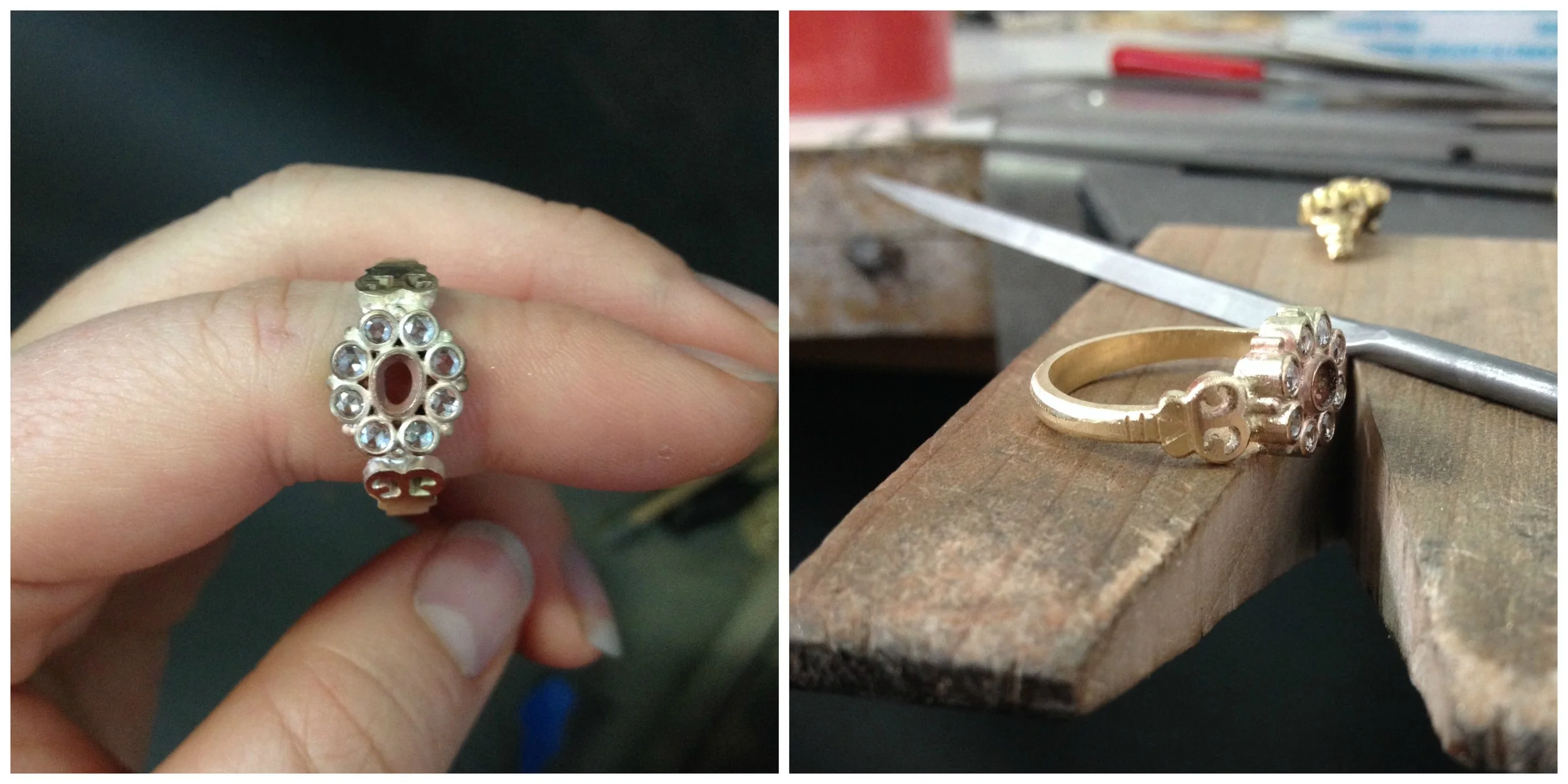I set the diamonds and hand carved the band.