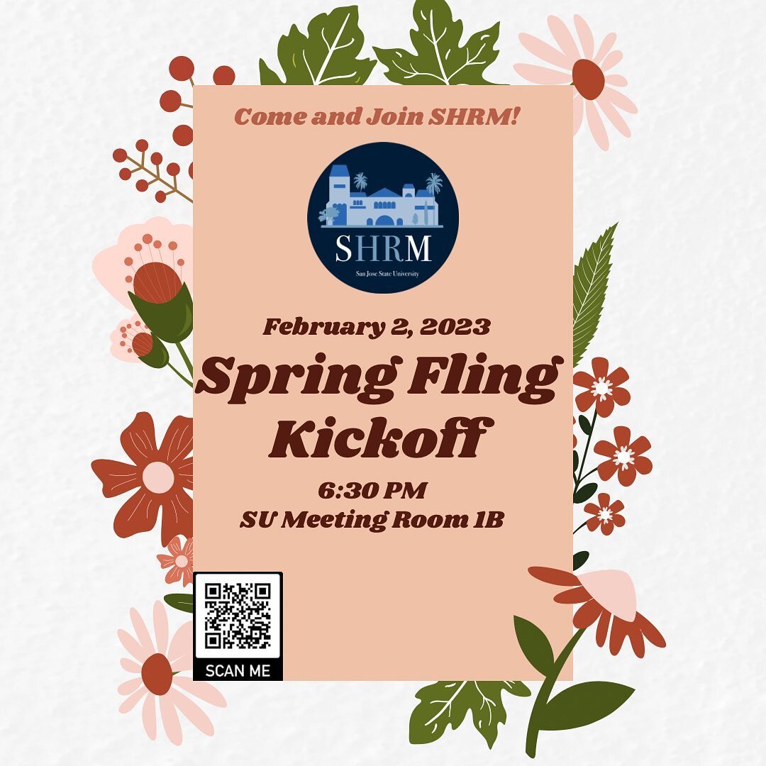 We invite you all to join us for Spring Kickoff! 💐

Are you interested in joining SHRM? Or want to learn more about what SHRM is? Join our Spring Fling event to have all of your questions answered, play mini games, and win prizes! 

This event is op