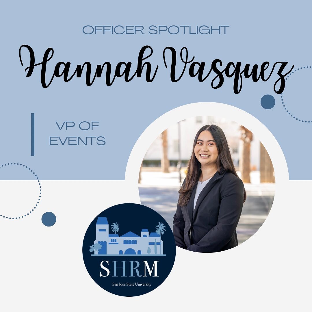 Meet our VP of Events, Hannah Vasquez ✨💙

Swipe through to see what SHRM means to Hannah and what her personality item was!

Pronouns: she/her/hers

Major: Business Administration - Human Resource Management 

Anticipated Graduation: Spring 2023

My