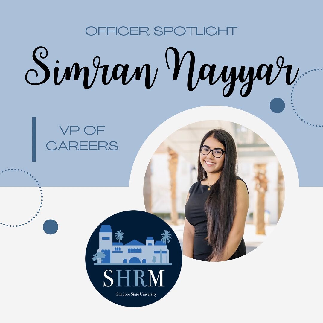 Meet our VP of Careers, Simran Nayyar ✨💙

Swipe through to see what SHRM means to Simran and what her personality item was!

Pronouns: she/her/hers

Major: Business Administration - Human Resource Management 

Anticipated Graduation: Spring 2024

My