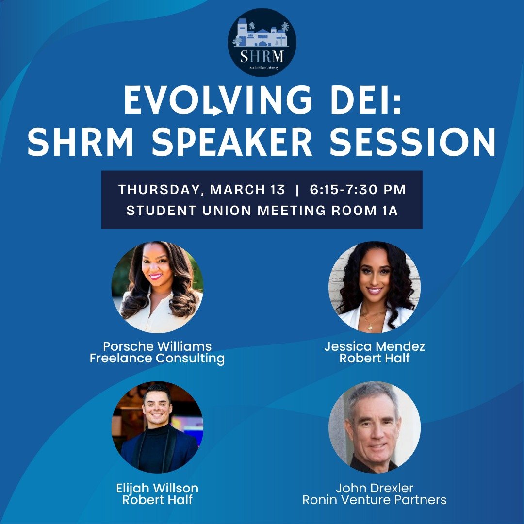 Join us on Thursday, March 13 at 6:15 PM in SU Room 1A for an insightful discussion on the current landscape of Diversity, Equity, and Inclusion (DEI) in the workplace! Hear from current HR professionals as they share their experiences and perspectiv