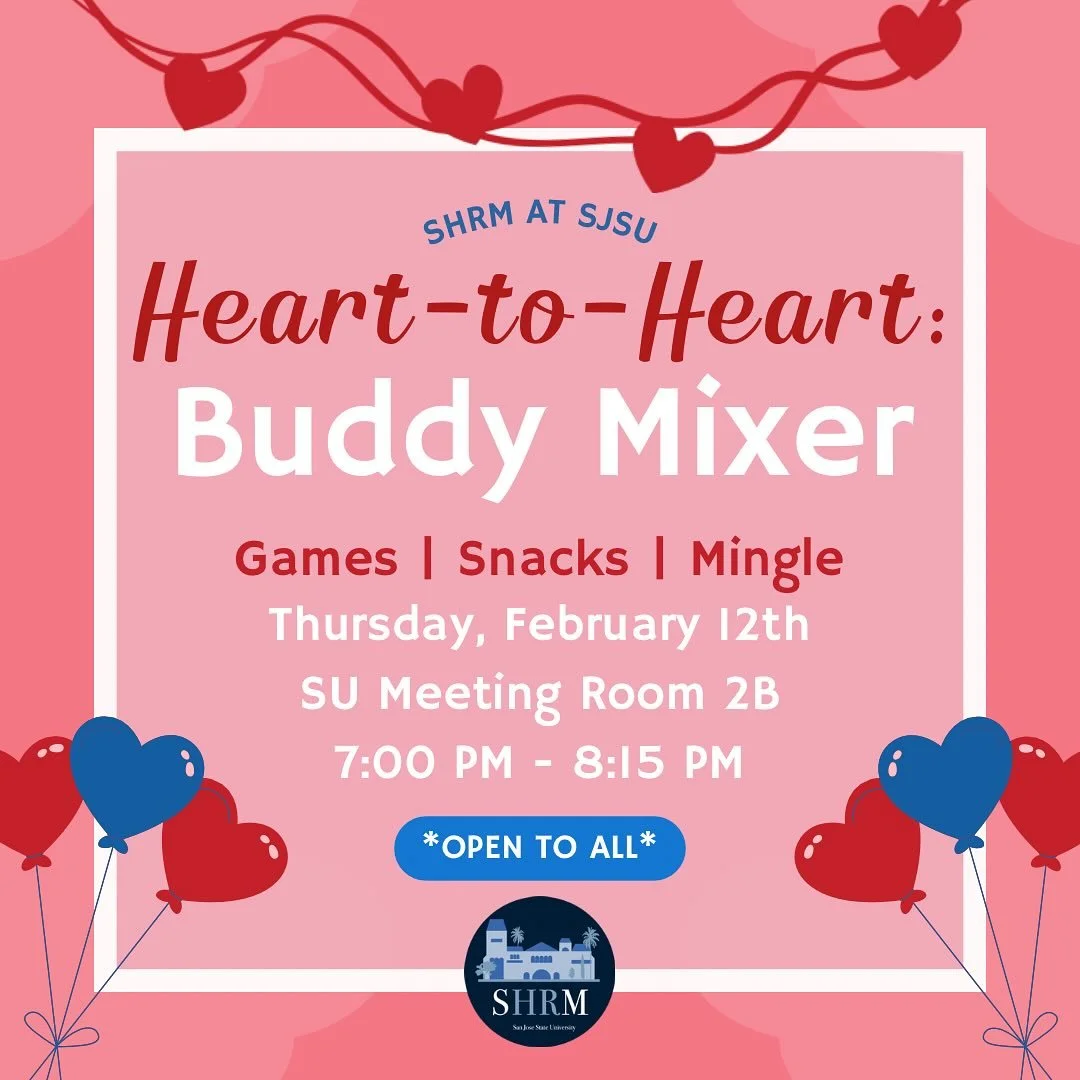 💙ATTENTION SJSU STUDENTS 💙

Join us for our Valentine&rsquo;s Day themed mixer, where you&rsquo;ll learn more about our Buddy Program, connect with fellow members, and get to know our officers, while building meaningful friendships and memories alo