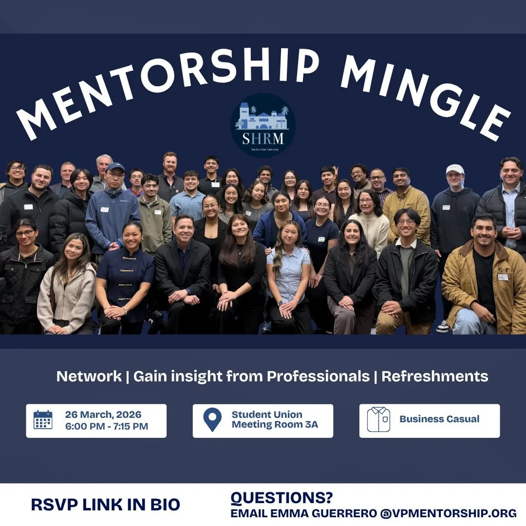 Do you want an inside scoop of what it is like to work in HR? 🤔

Come network with HR professionals and fellow SHRM at SJSU members! Students will make valuable connections, explore different HR career paths, and hear insights from professionals acr