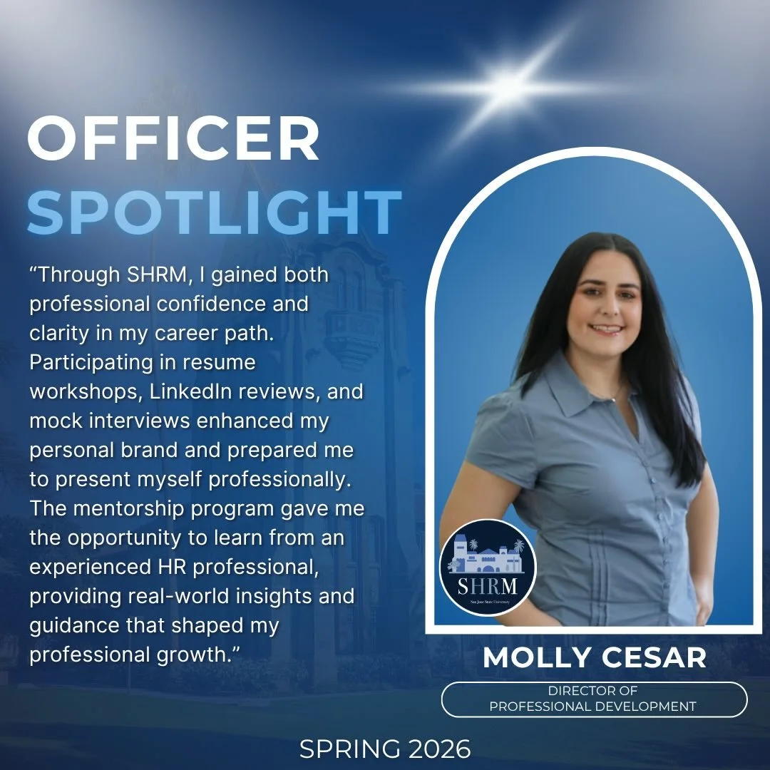 ✨Officer Spotlight Series: Pt. 6✨

We are proud to introduce our Director of Professional Development, Molly! 

The Director of Professional Development, oversees the Professional Team, working with the VP of Careers, VP of Membership, Talent Coordin