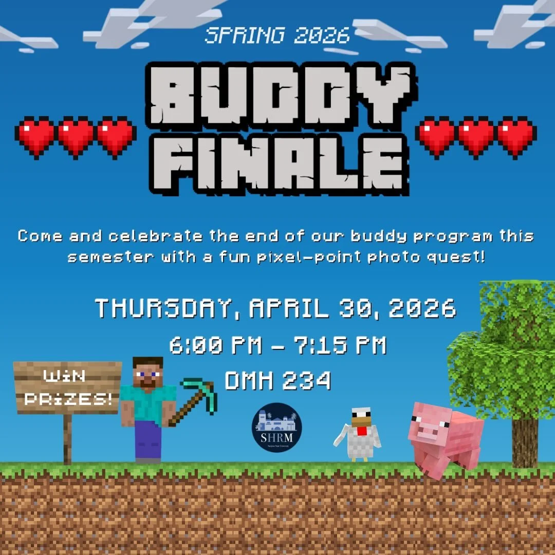 Calling SHRM at SJSU students! It&rsquo;s time for the ultimate showdown. We&rsquo;re wrapping up the semester with a photo hunt so grab your cameras as we head across campus to complete the challenge&hellip; Minecraft edition! ⛏️

After a semester o