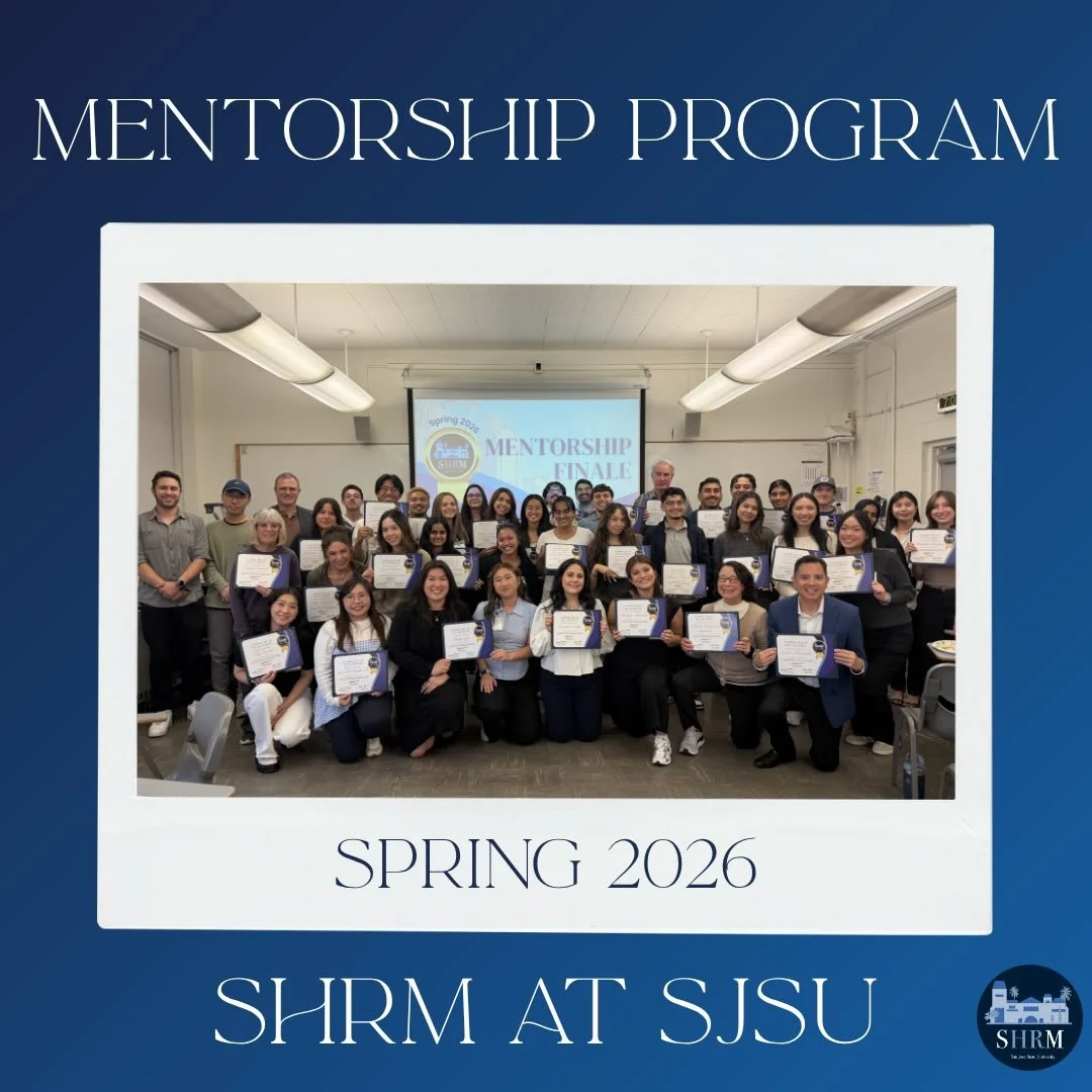 SHRM at SJSU Presents:
The Spring 2026 Mentorship Program💙🤝

Thank you to all of our mentors and mentees for being part of SHRM at SJSU&rsquo;s Mentorship Program this semester.

We are incredibly proud of everyone&rsquo;s accomplishments throughou