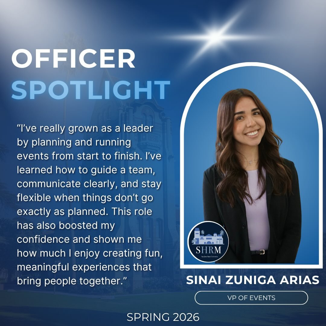 ✨Officer Spotlight Pt. 12 ✨

We are proud to introduce our VP of Events, Sinai!

As VP of Events, Sinai plans and executes engaging social events that align with SHRM&rsquo;s mission. She co-leads the events team, SHRMittee, in brainstorming, organiz